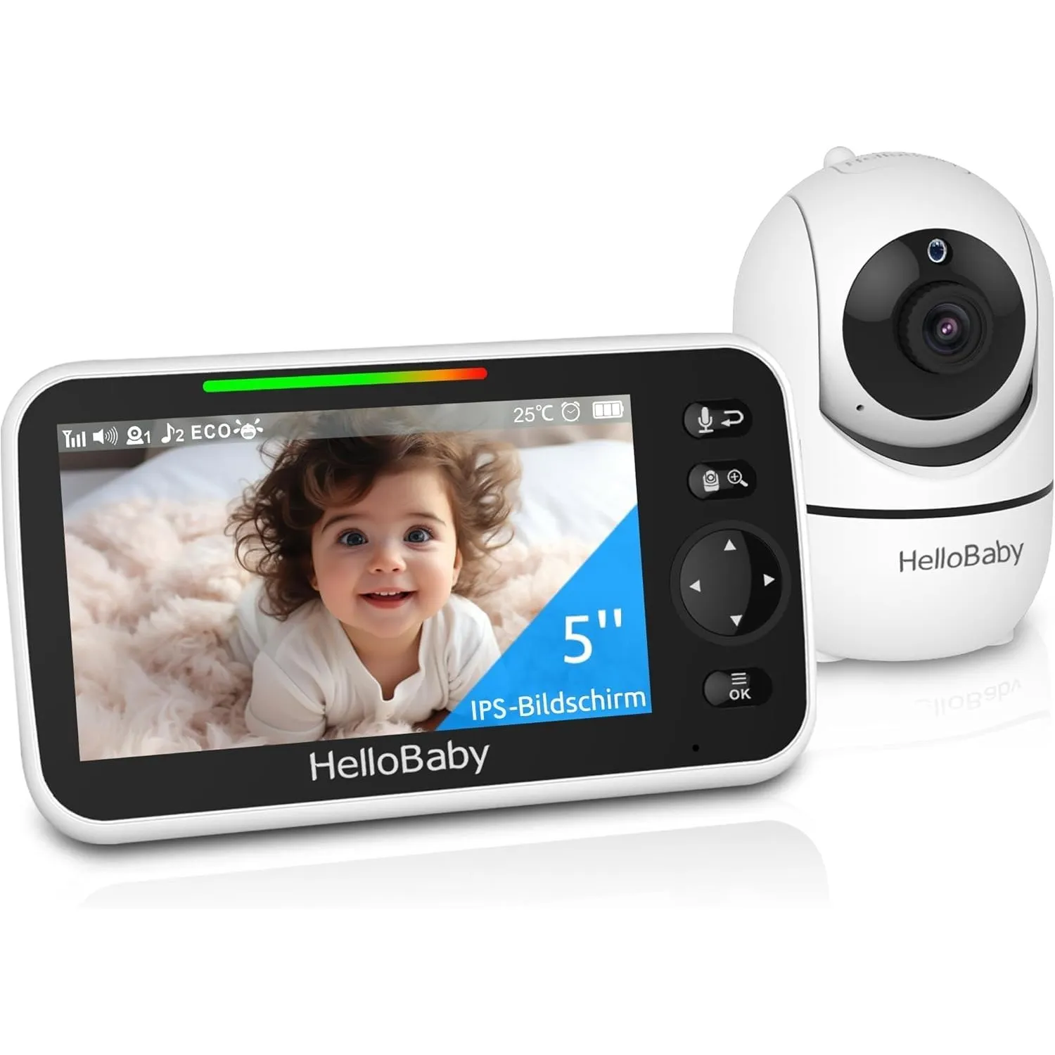 HelloBaby Babyphone mit Kamera, Kein WLAN, 5" IPS, HB6550, 3500 mAh