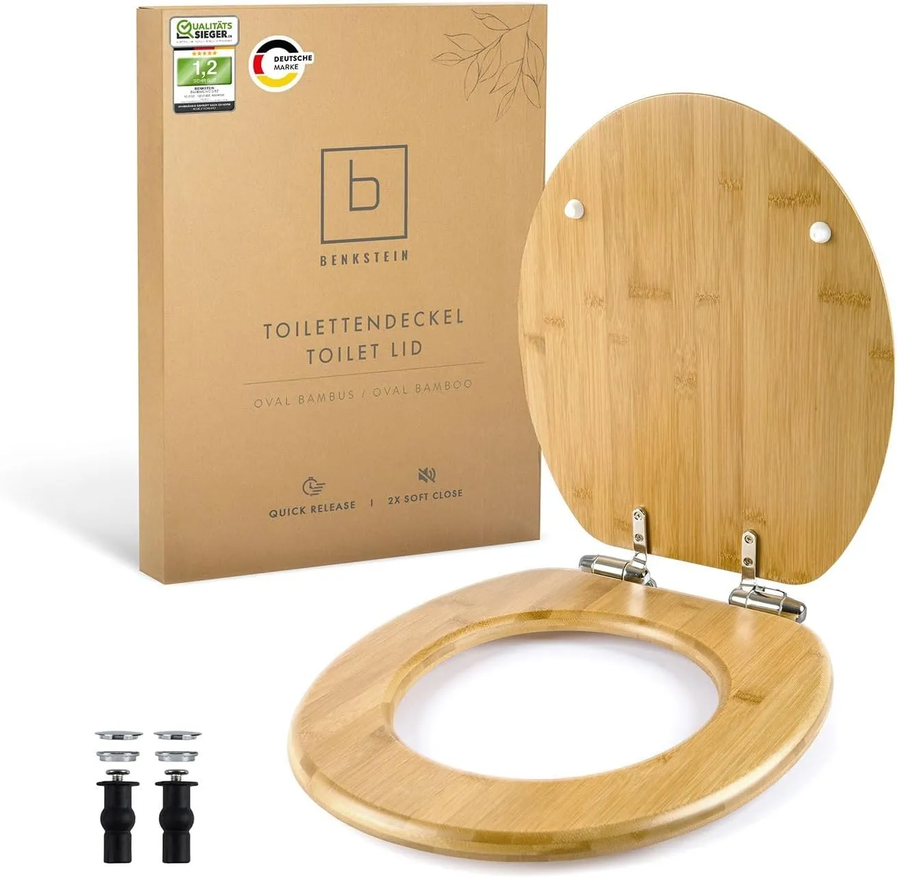 Benkstein® Premium Bamboo Toilet Seat with Soft-Close Mechanism, Quick Release Function, High-Quality Wooden Toilet Lid…