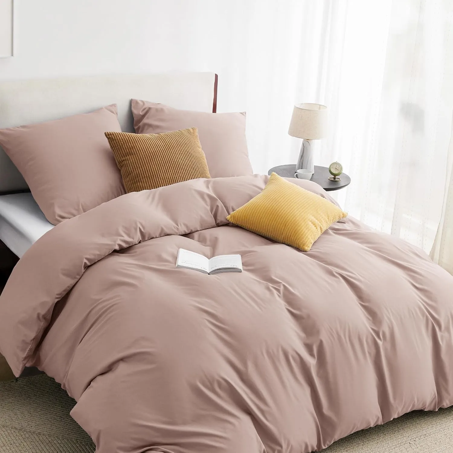 Bedsure Bed Linen 200 x 200 cm 3-Piece Adobe Rose Pink Bed Linen, 1 Duvet Cover 200 x 200 cm and 2 Pillowcases 80 x 80 …