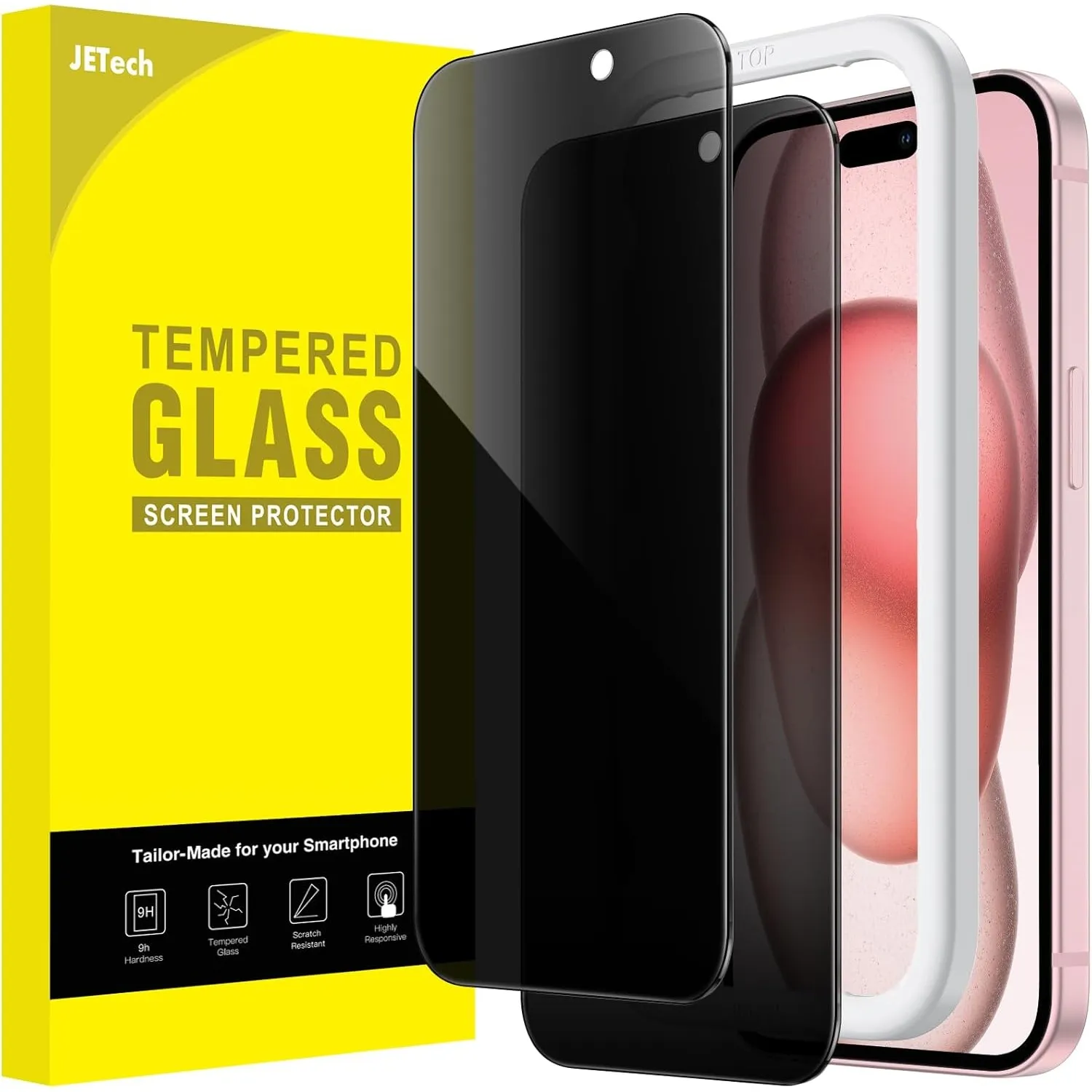 JETech Sichtschutz Schutzfolie für iPhone 15, 2 Stück