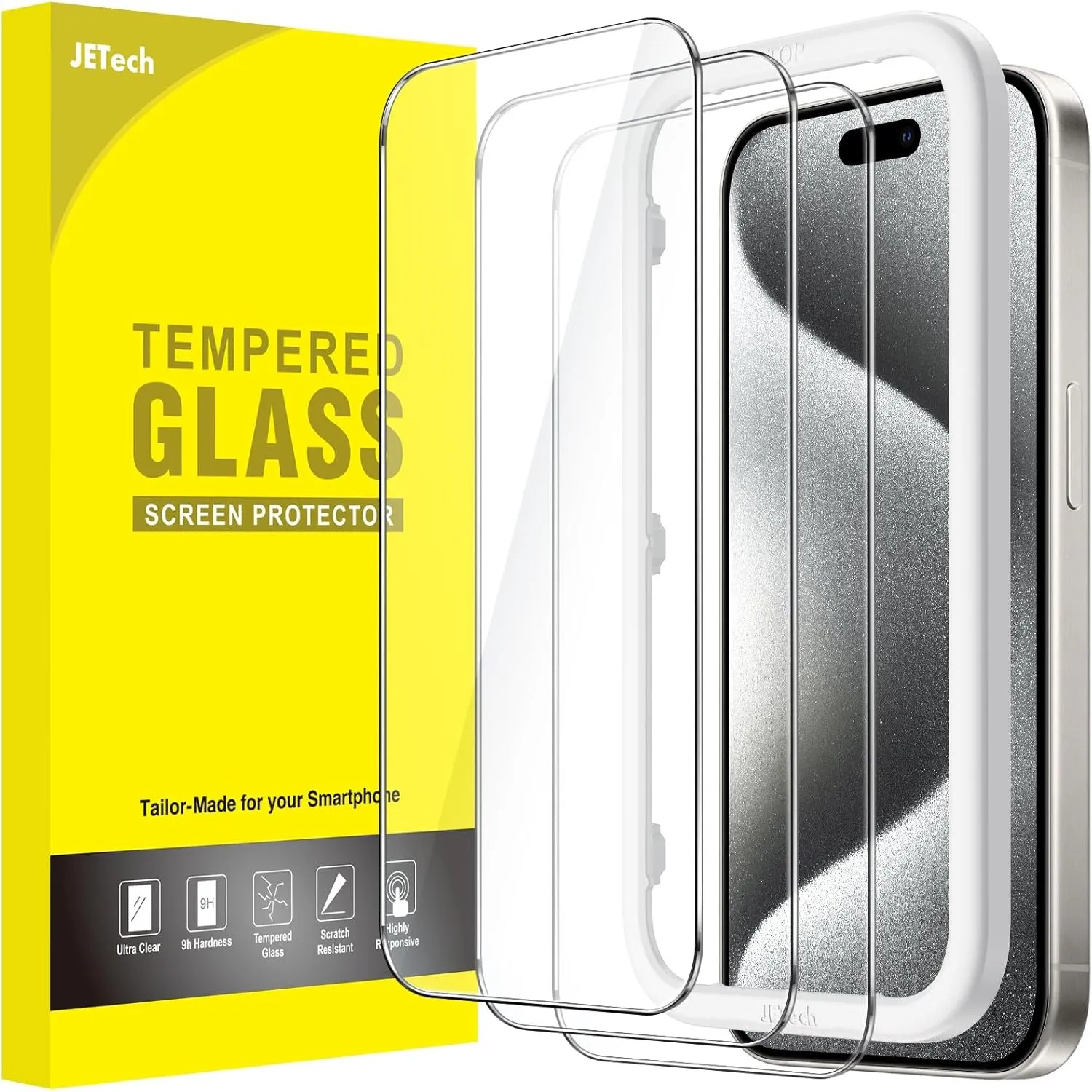 JETech Schutzfolie für iPhone 15 Pro, 3 Stück