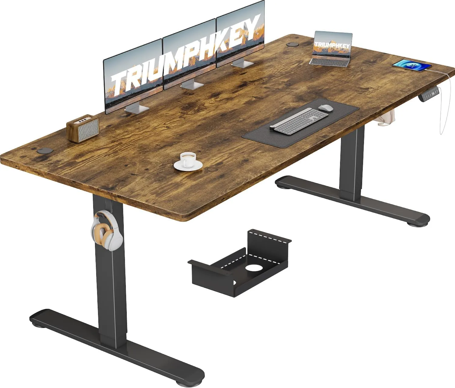 TRIUMPHKEY Höhenverstellbar Schreibtisch 180x80cm mit USB Ladeanschluss, 3 Memory-Steuerung groß Höhenverstellbarer Sch…