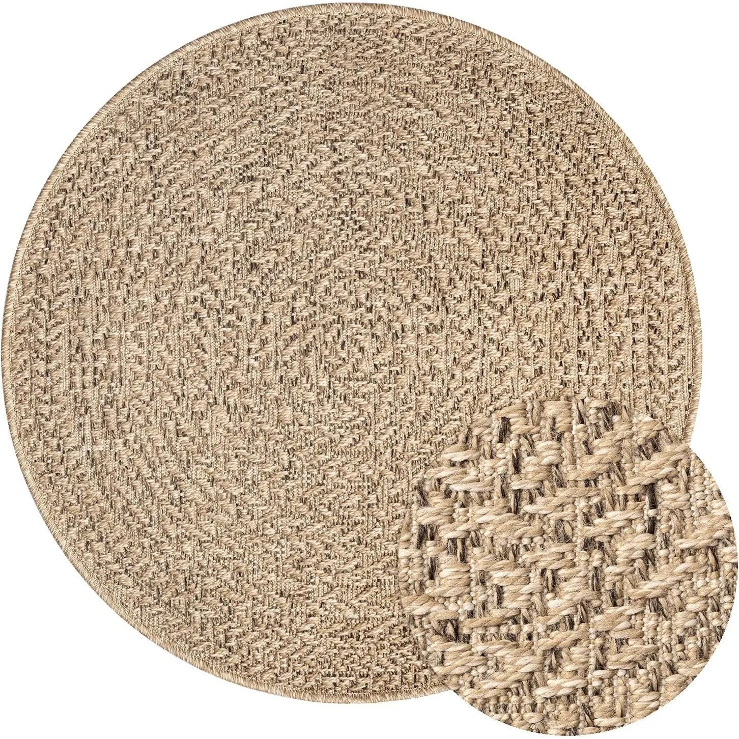Soil – ca. 80 cm Rund Outdoor Teppich wetterfest Jute-Look Balkon Terrasse | Outdoor Teppich für Balkon, Terrasse & Gar…