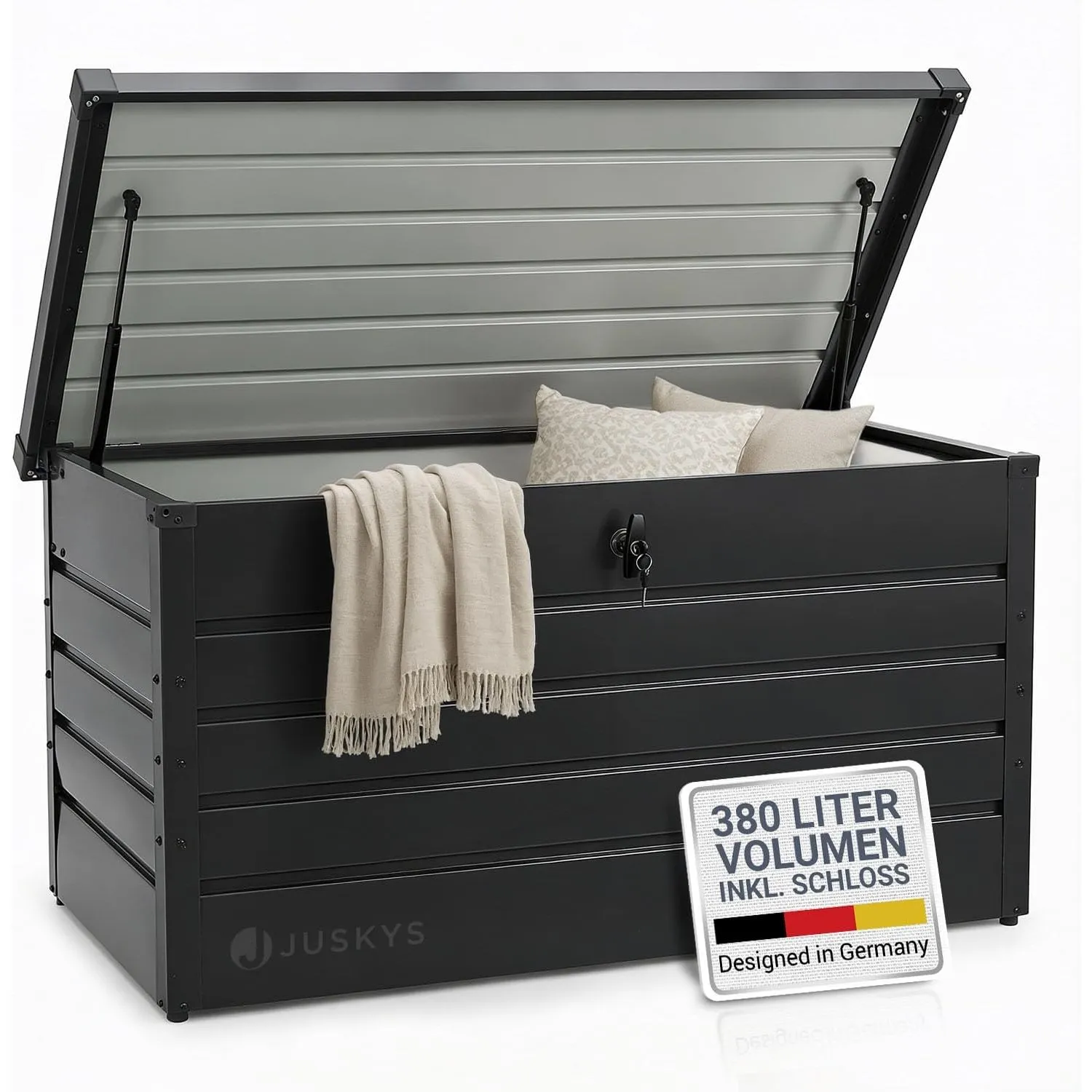 Juskys Metall Aufbewahrungsbox Limani 380 Liter - Outdoor Box - wasserdicht, abschließbar - Gartenbox, Auflagenbox, Kis…