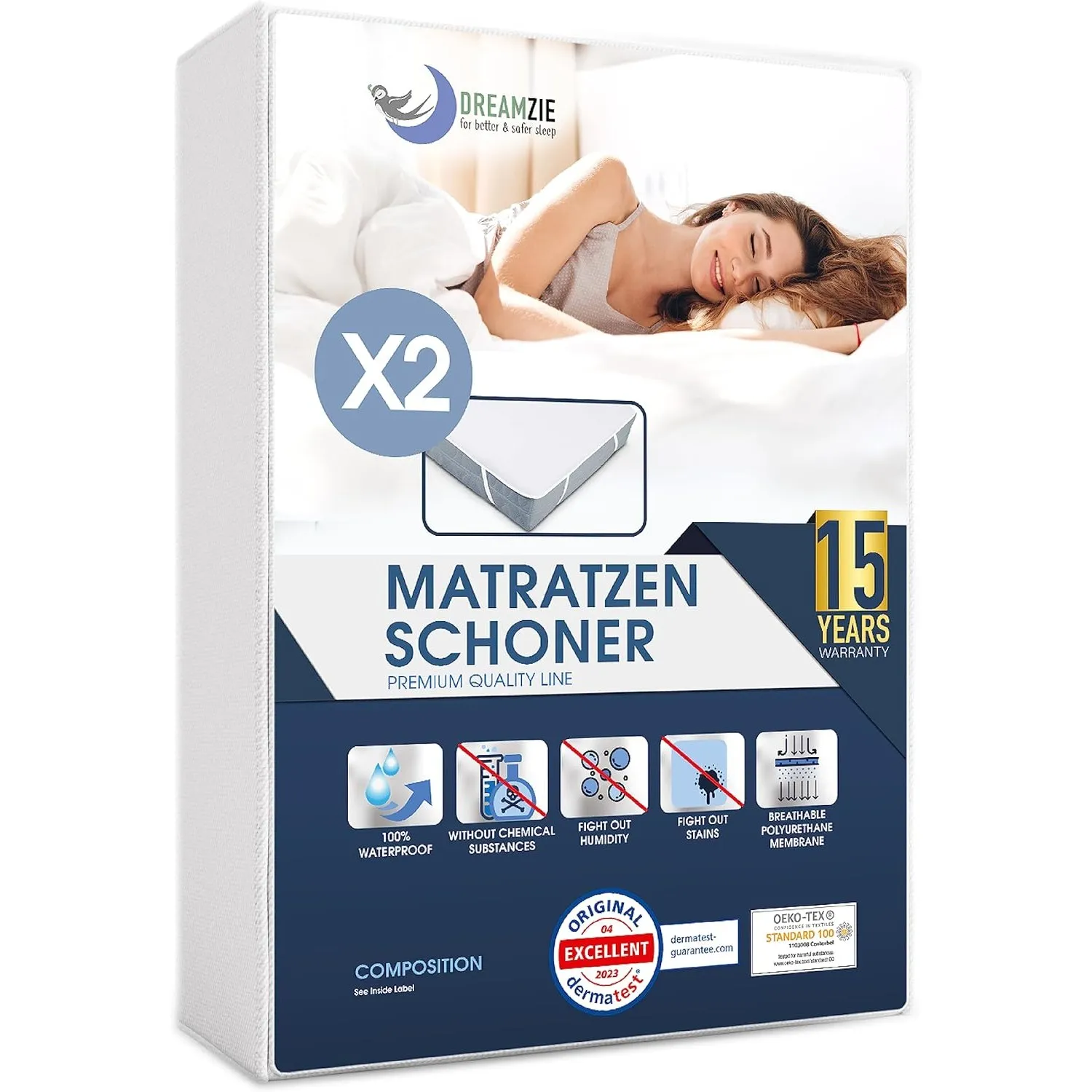 Dreamzie - Matratzenschoner 160x200 2er Set - Wasserdicht - Baumwolle | Oeko-Tex zertifiziert · Mit 4 Eckgummis · Wasch…