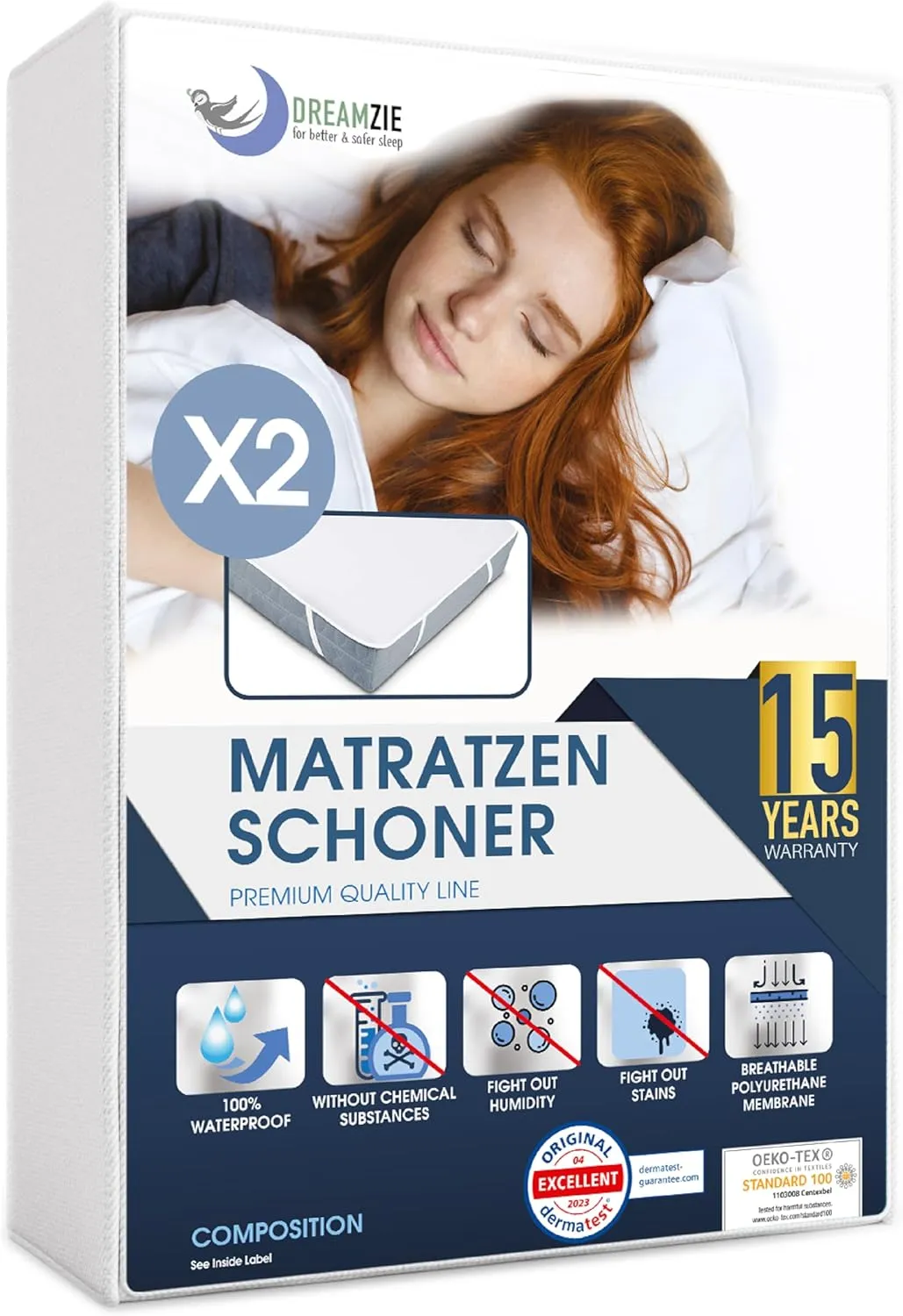Mattress Protector 80 x 200 cm, Waterproof (Set of 2), Oeko-Tex Certified by Dreamzie Breathable Mattress Topper