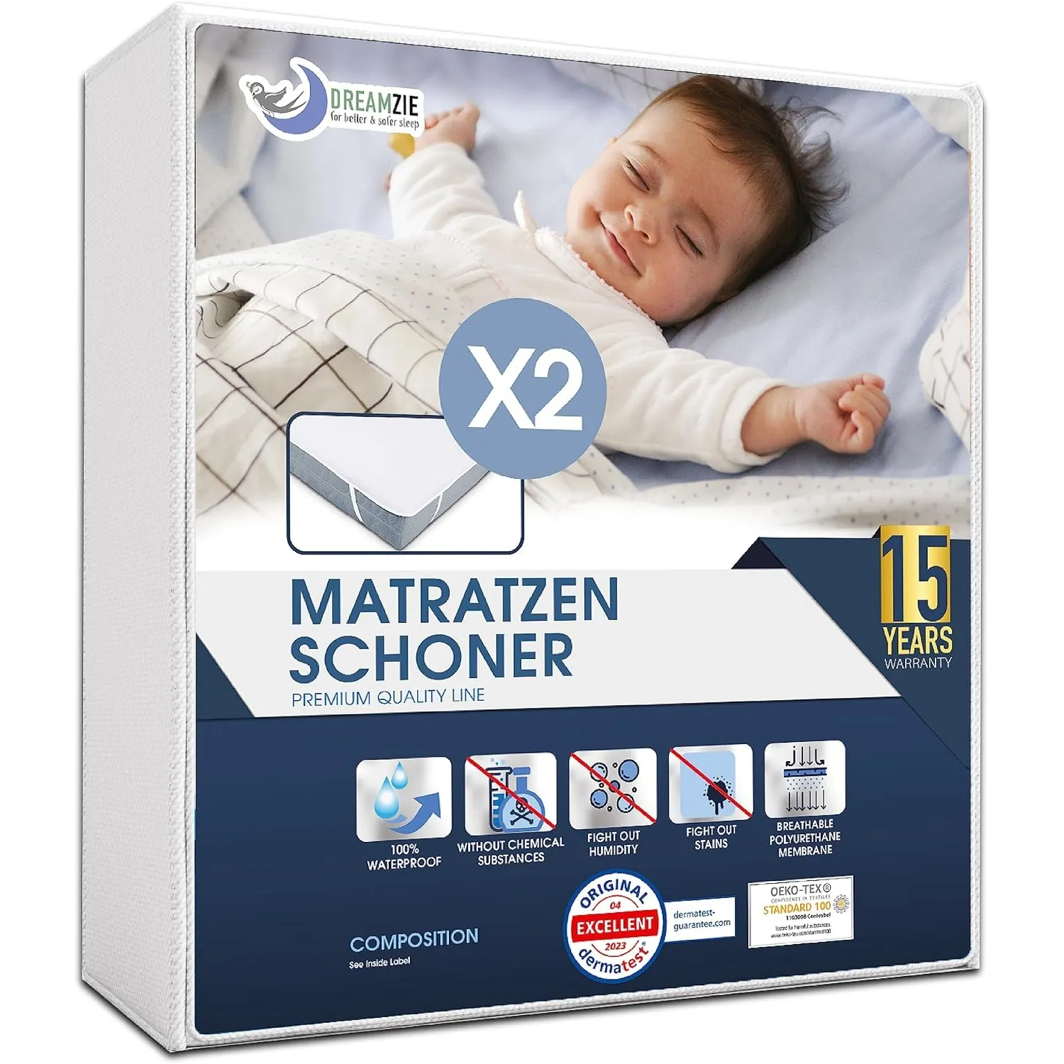 Dreamzie - matratzenschoner 70x140 2er Set - Wasserdicht - Baumwolle