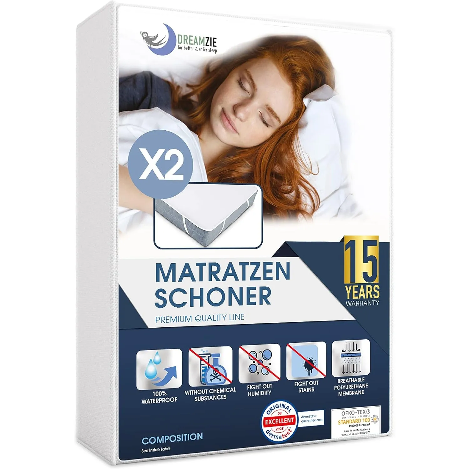 Dreamzie - Matratzenschoner 100x200cm 2er Set - Wasserdicht - Baumwolle