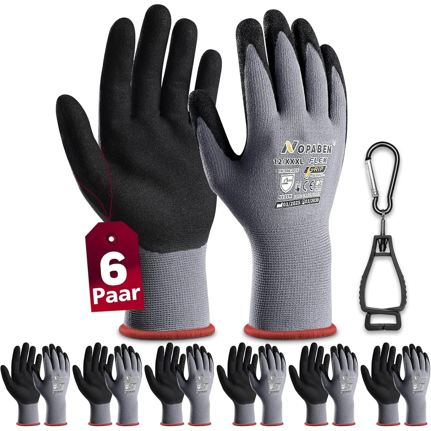 6 Paar Arbeitshandschuhe herren - montagehandschuhe mit optimaler Griffigkeit & feinem Tastgefühl, ölresistent und atmu…