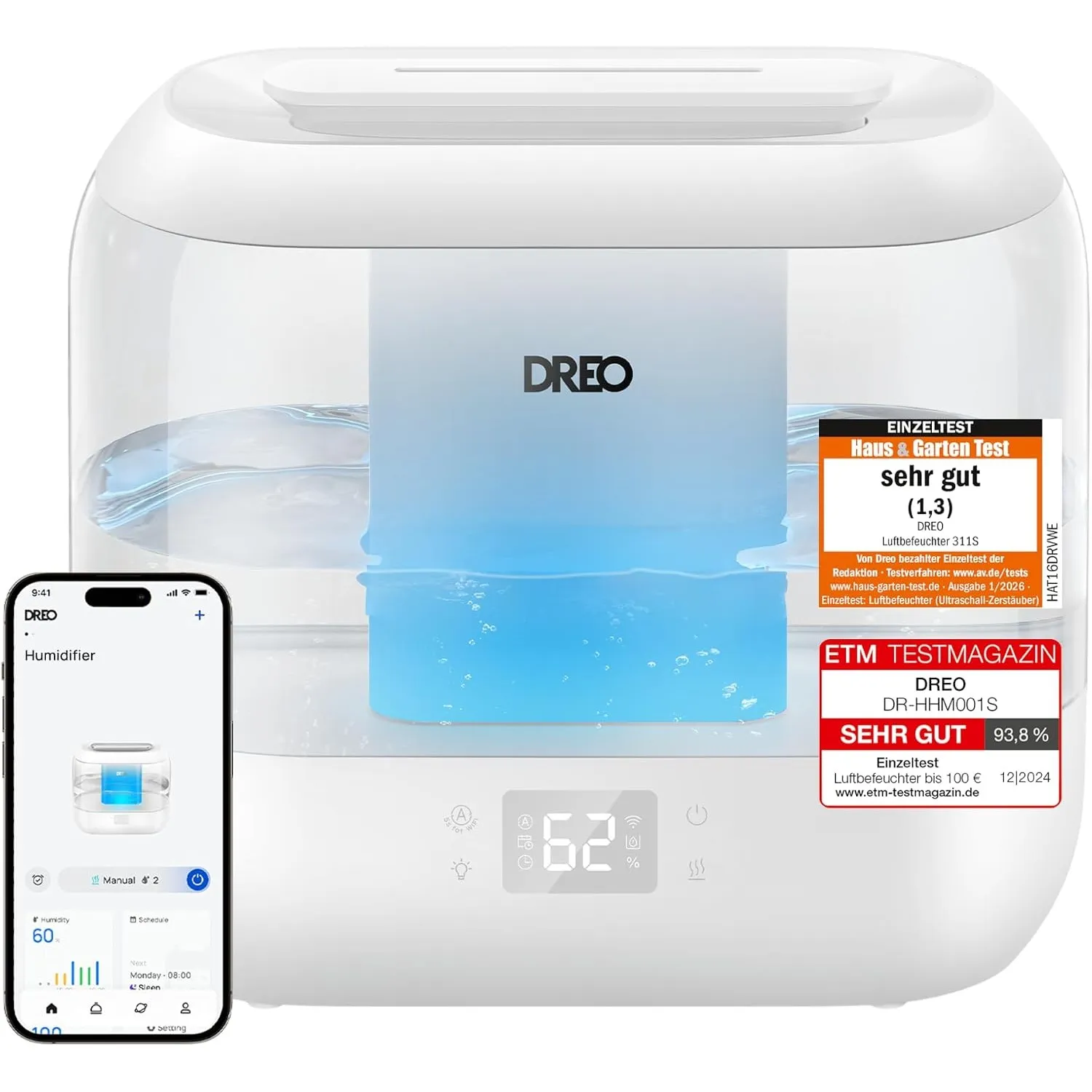 DREO Smart Luftbefeuchter für Schlafzimmer, oben befüllbarer 4L Siupergroßer Kühler Nebel Humidifier mit Öl Diffusor un…