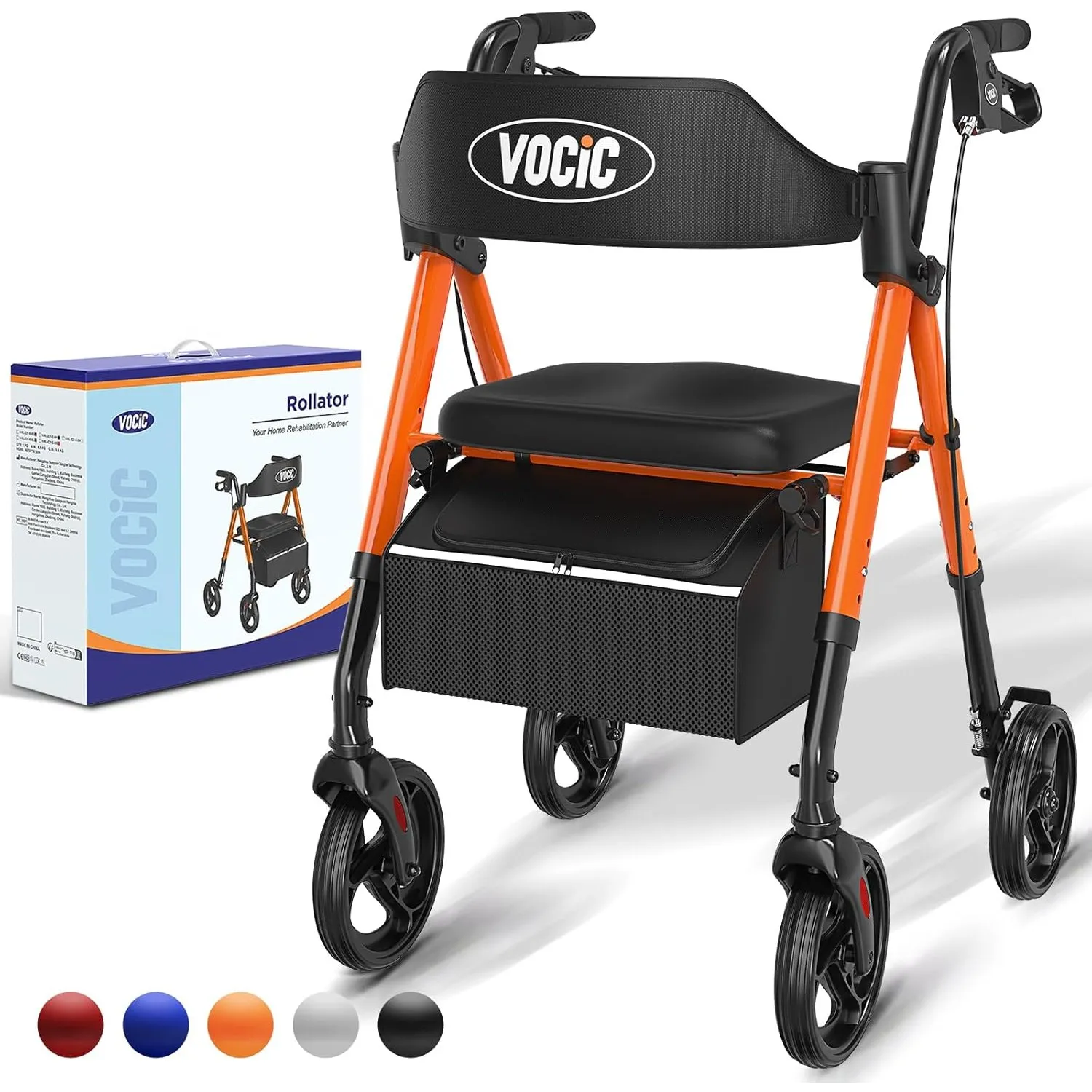 VOCIC Rollator Faltbar und Leicht mit Sitz, Rollatoren Schmal für Wohnung