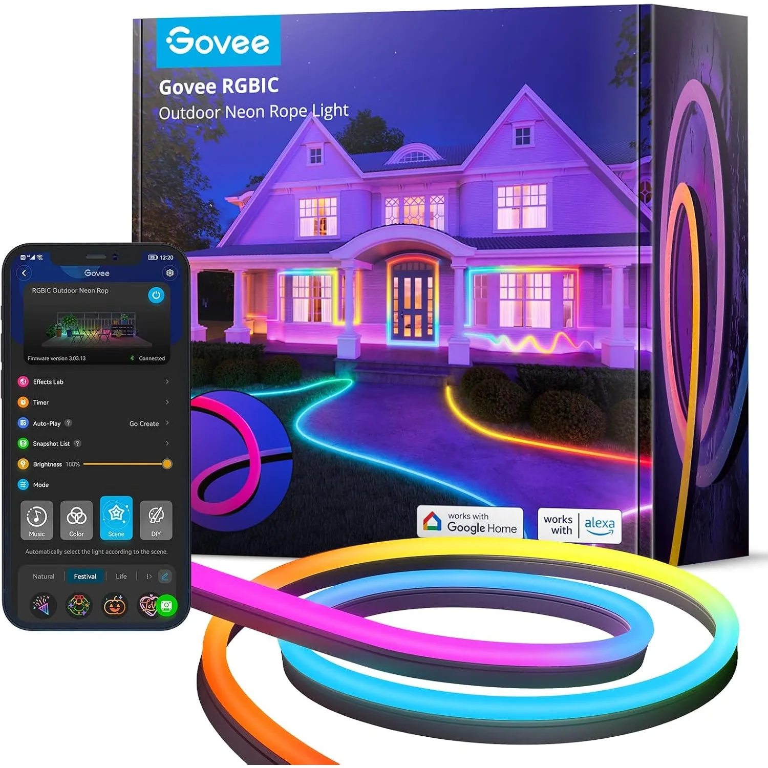 Govee Outdoor Neon LED Strip 10M, RGBIC LED Streifen, App Steuerung, IP67