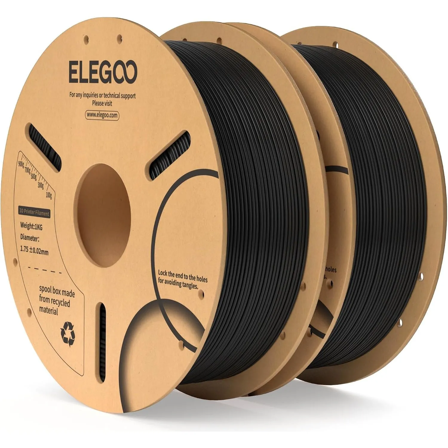 ELEGOO PLA Filament 1.75mm, 3D Drucker Filament PLA Schwarz 2KG