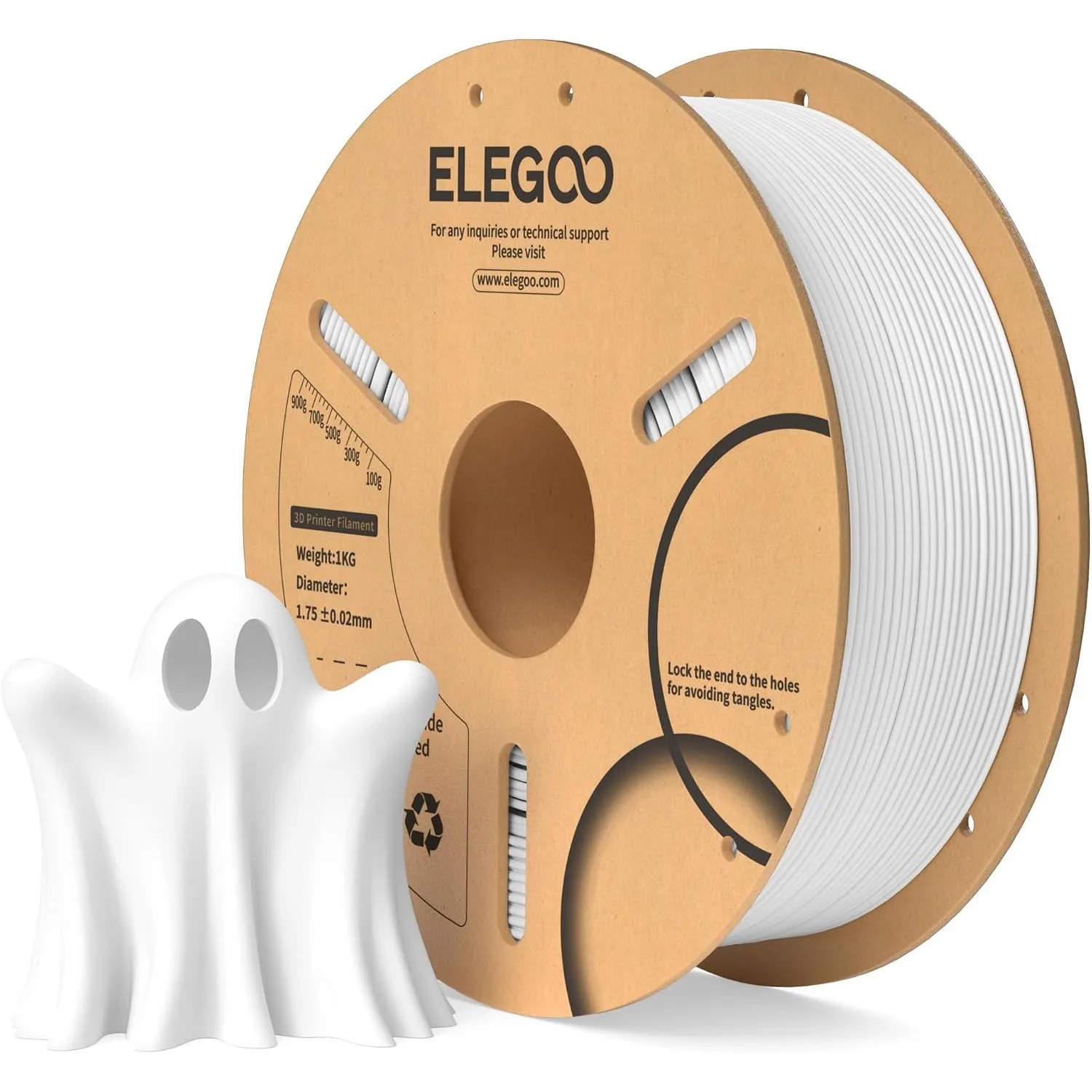 ELEGOO PLA Filament 1.75mm, 3D Drucker Filament PLA Weiß 1KG