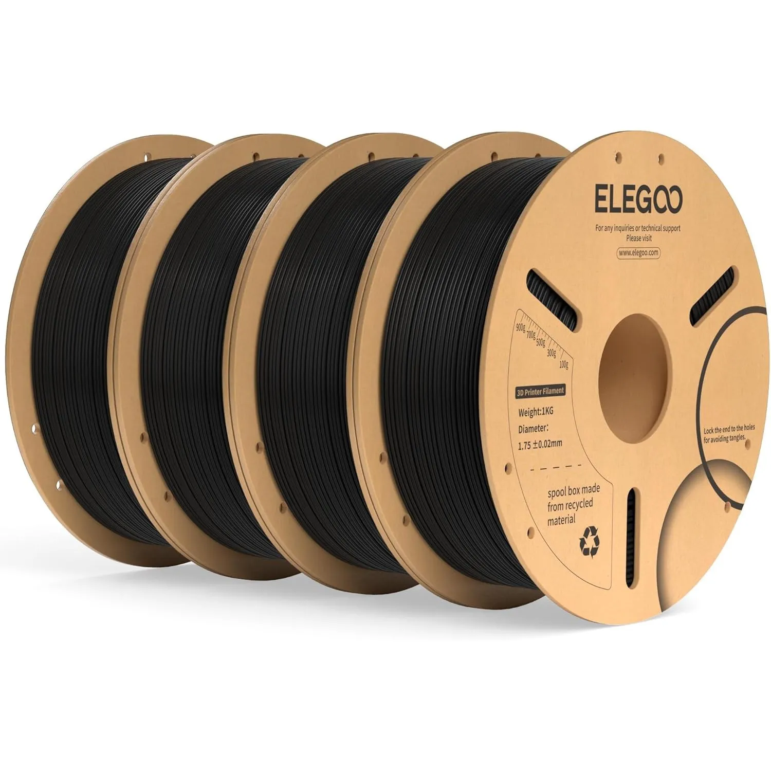 ELEGOO PLA+ Filament 1.75mm Schwarz 4KG