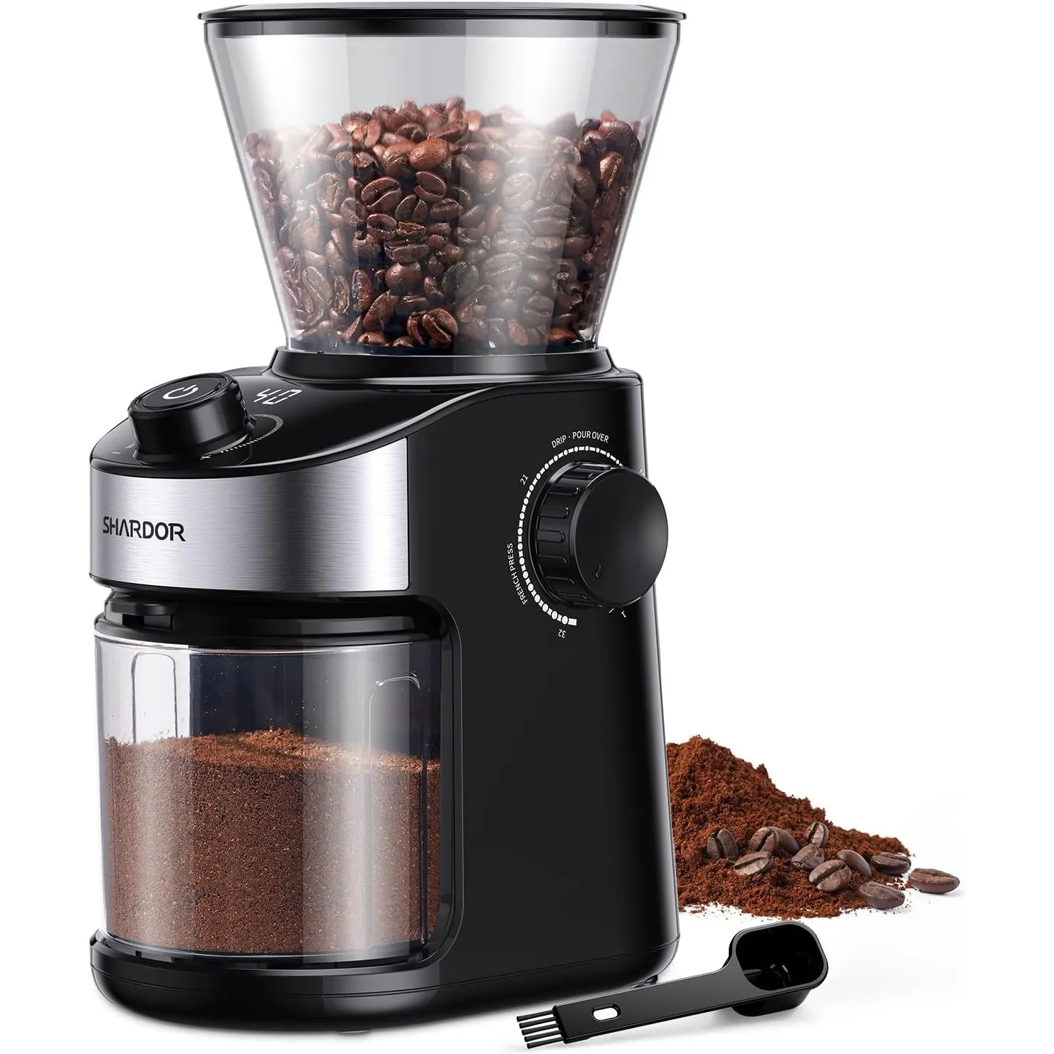 SHARDOR Kaffeemühle, Kaffeemühle Elektrisch mit 25 Mahleinstellungen, Coffee Grinder mit präziser Digitalanzeige, Schei…