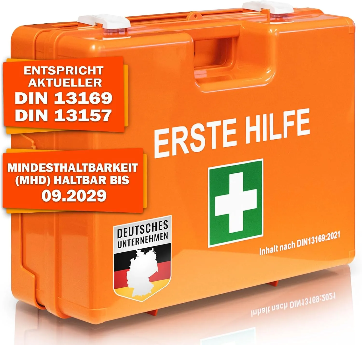 KARAT Kleine Erste Hilfe Kasten für Betriebe DIN 13157:2021 gefüllt inkl. Wandhalterung | 1 Hilfe Verbandskasten Set fü…