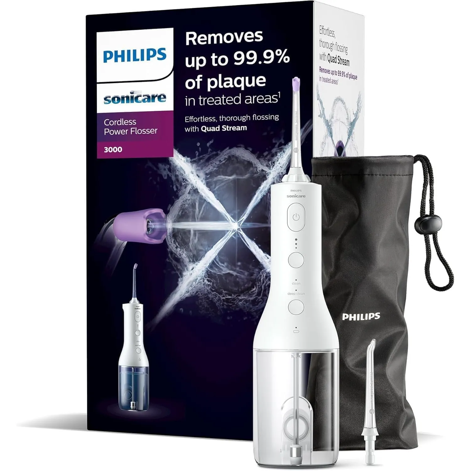 Philips Sonicare kabelloser Power Flosser 3000 Munddusche; Wasser-Flosser für Zähne, Zahnfleisch und Zahnpflege, weiß (…