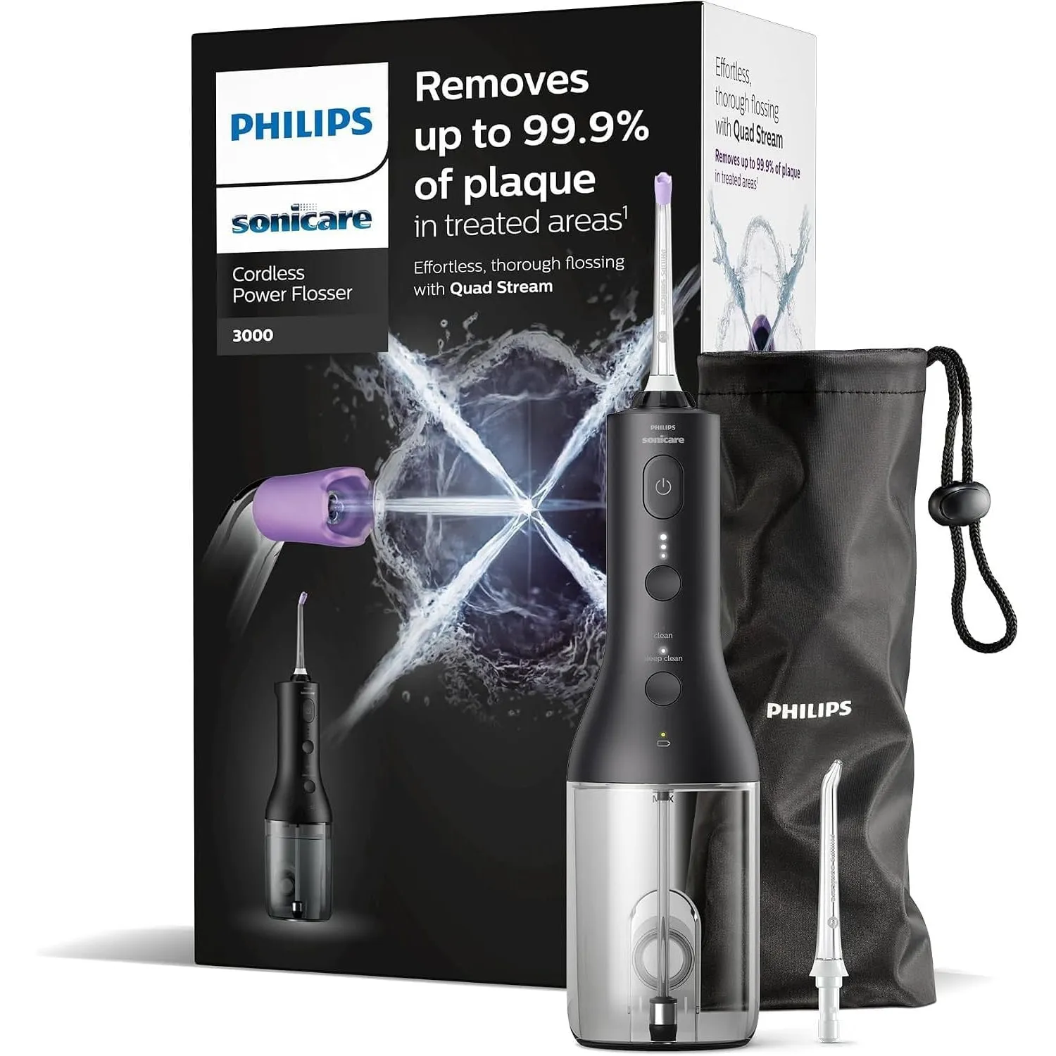 Philips Sonicare kabelloser Power Flosser 3000 Munddusche, Wasser-Flosser für Zähne, Zahnfleisch und Zahnpflege, in sch…