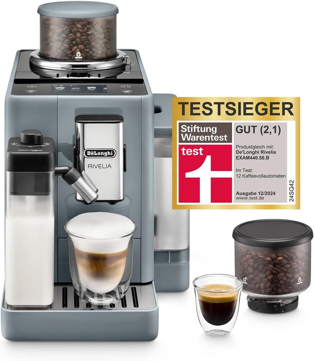 De’Longhi Rivelia - Perfetto Kaffeevollautomat mit LatteCrema-Milchaufschäumer, 16 One-Touch-Getränke, farbiges Touch-D…