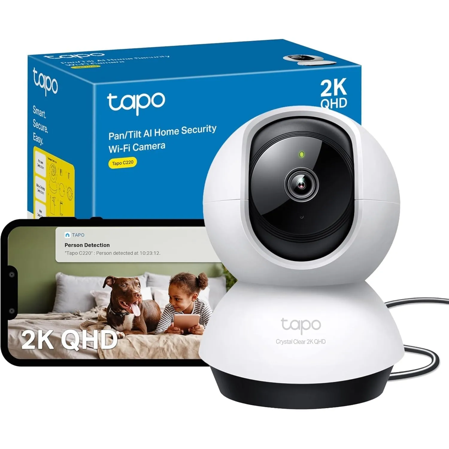 Tapo TP-Link C220 360°-WLAN-Überwachungskamera für den Innenbereich, 2K 4MP, IR Nachtsicht, Bewegungserkennung, Zwei-We…