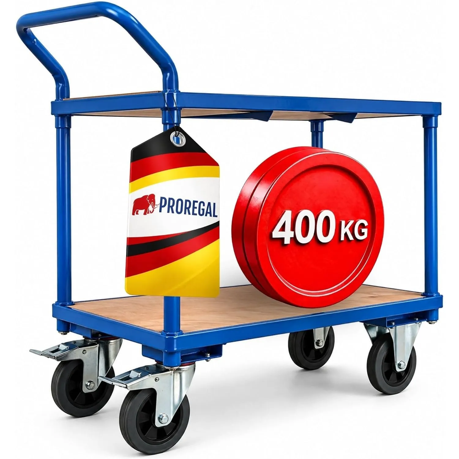 PROREGAL Tischwagen Transportwagen Handwagen Materialwagen Pro mit 2 Etagen | HxBxT 95x50x97cm | 2 Lenk- & Bockrollen |…