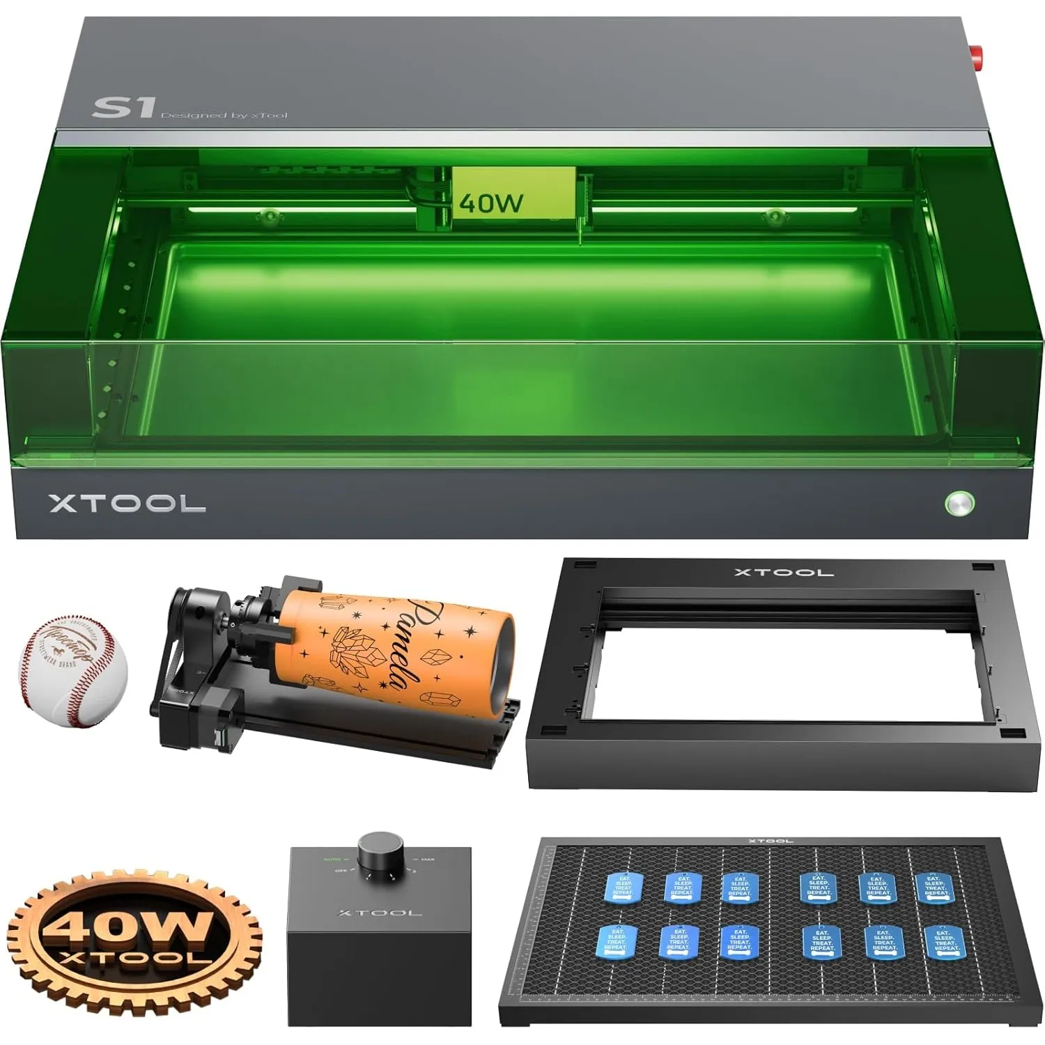xTool S1 40W Laser Graviermaschine, Geschlossene Laser Gravur, Rotary Kit