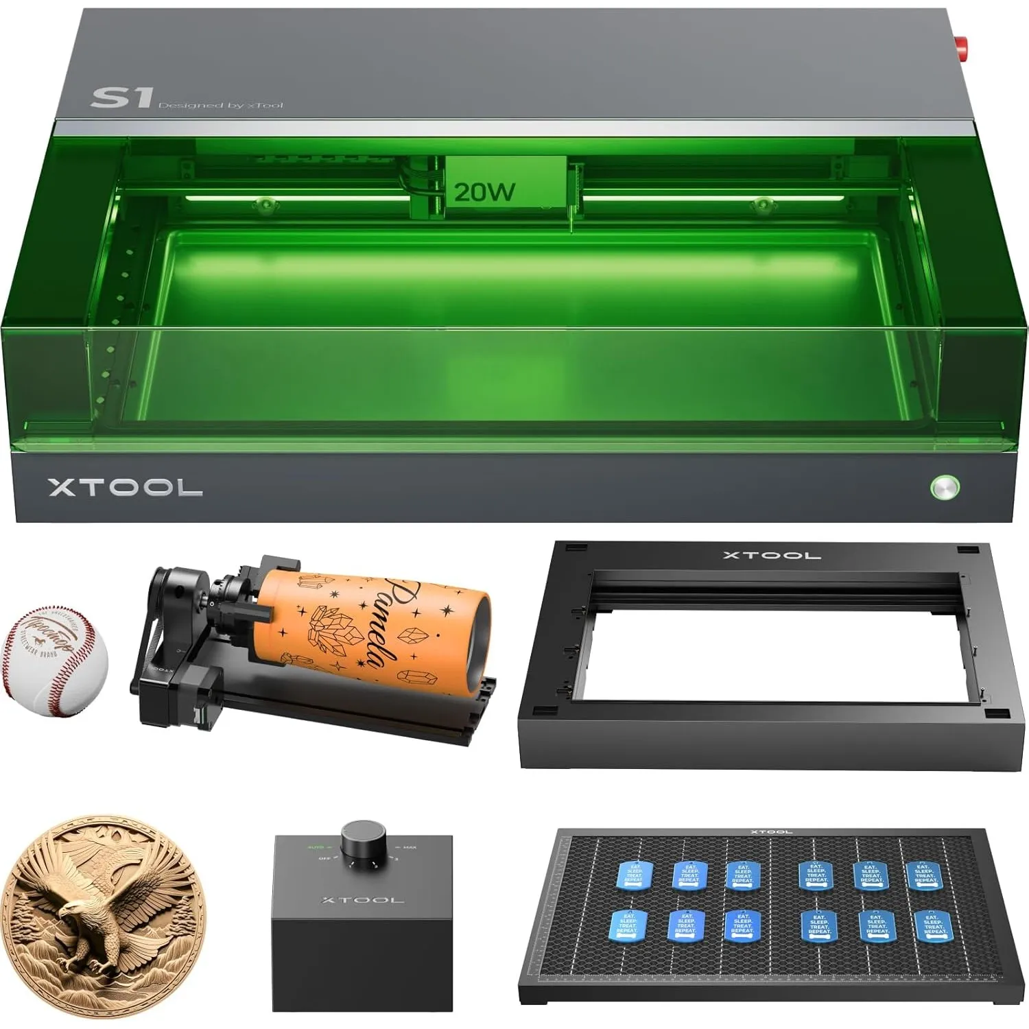 xTool S1 20W Laser Graviermaschine, Geschlossene Laser Gravur, Rotary Kit