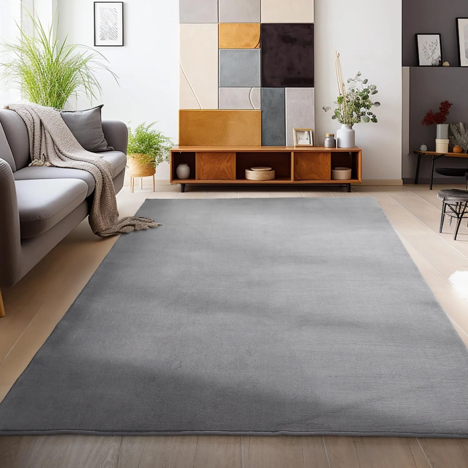 HomebyHome Waschbarer Kurzflor Teppich 160 x 230 cm Grau modern einfarbig und weich maschinenwaschbar pflegeleicht für …