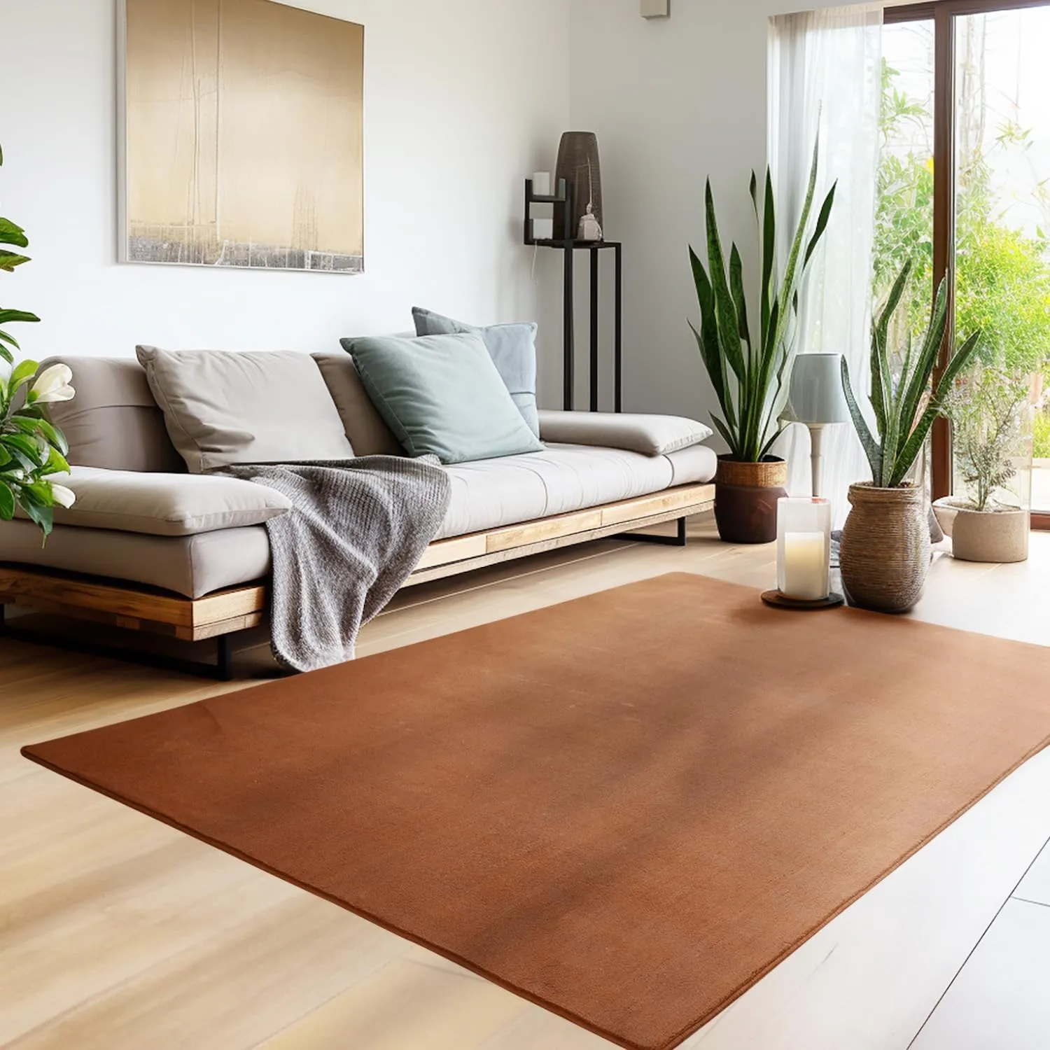 HomebyHome Waschbarer Kurzflor Teppich 200 x 290 cm Braun modern einfarbig und weich maschinenwaschbar pflegeleicht für…