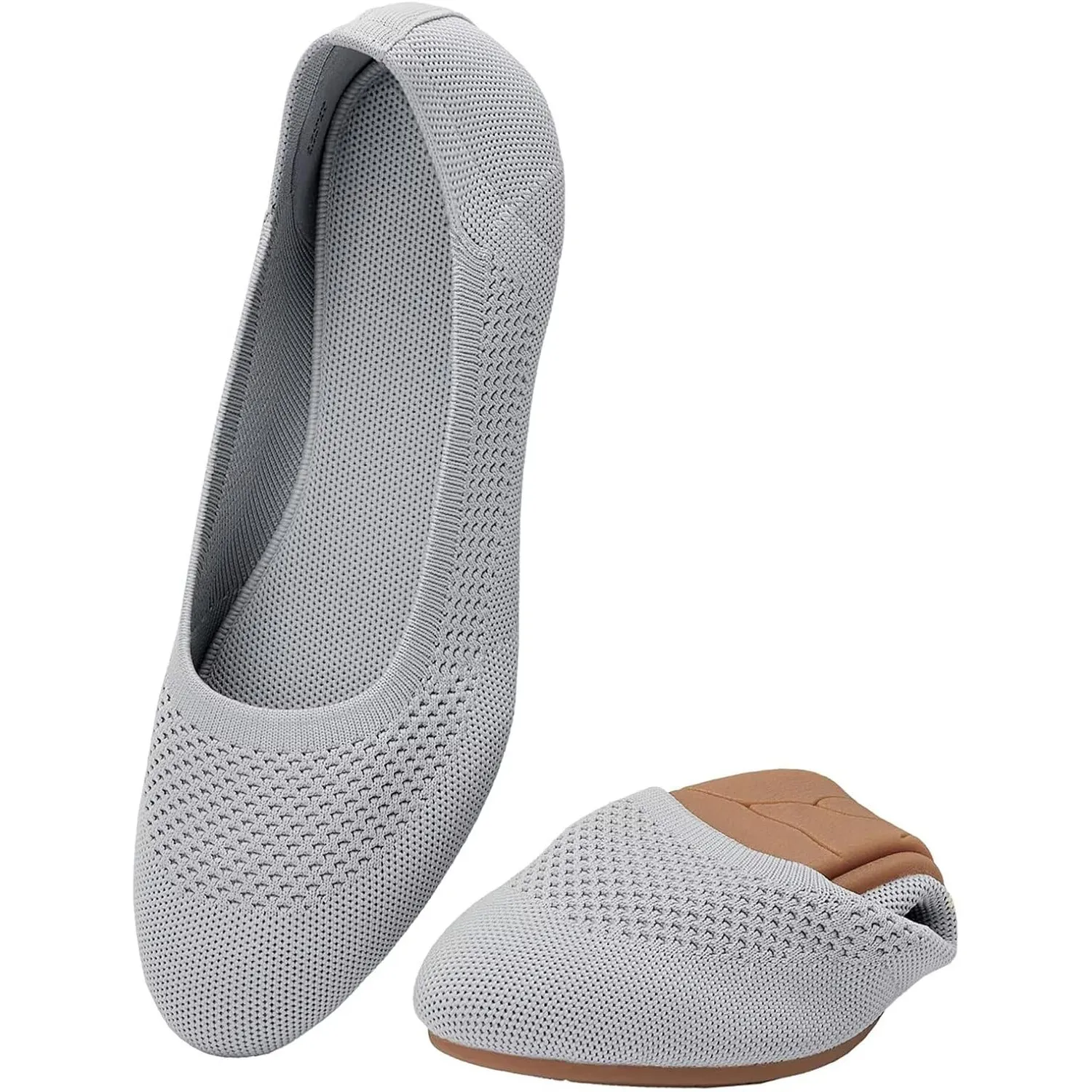 Puxowe Damen Strick-Ballerinas mit Rundkappe Flache Slip-On Schuhe Superweich für Komfort Bequem für Spaziergänge Niedr…