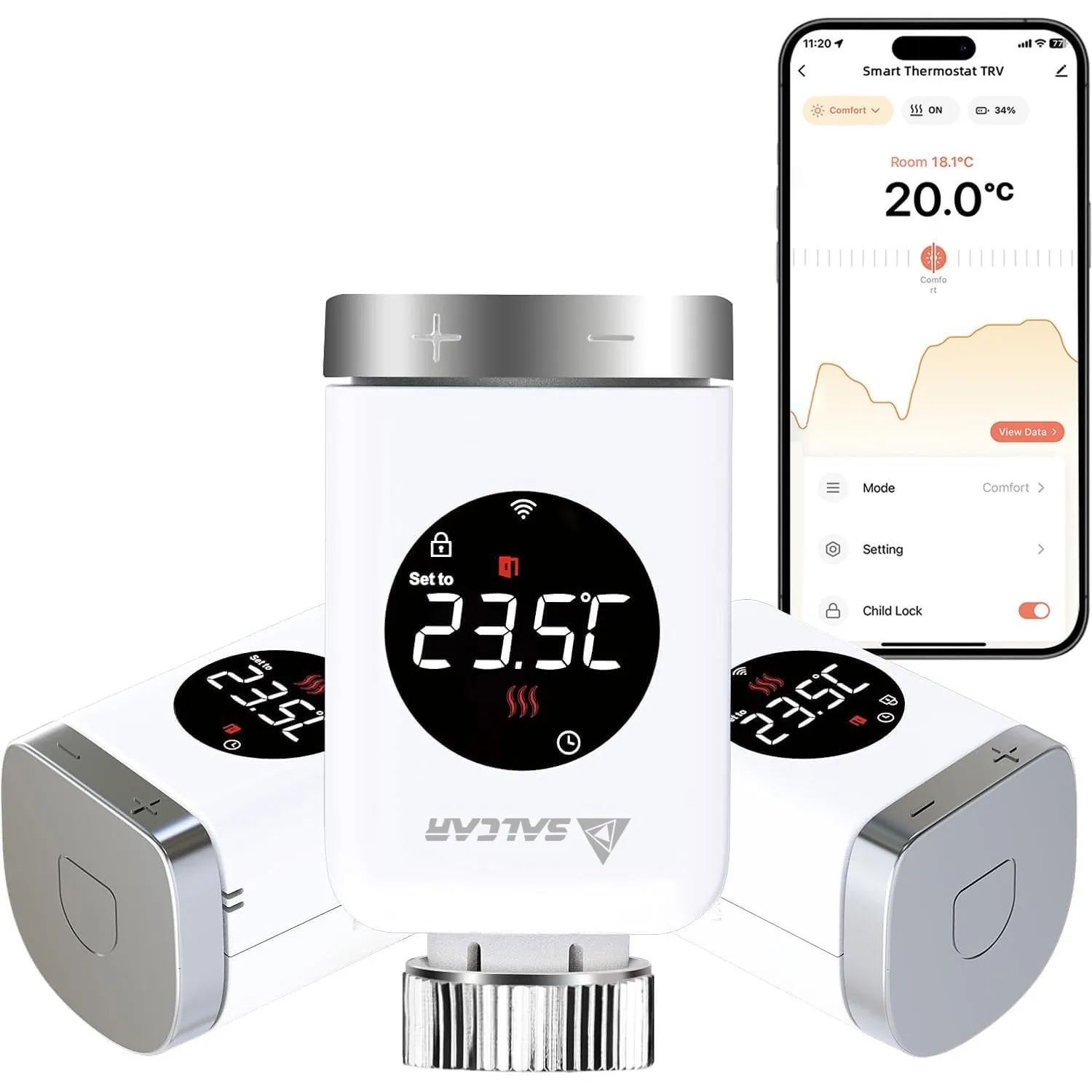 SALCAR Smart Home Heizkörperthermostat TRV801W 3er Set WiFi Thermostat kompatibel mit Amazon Alexa & Google Assistant P…