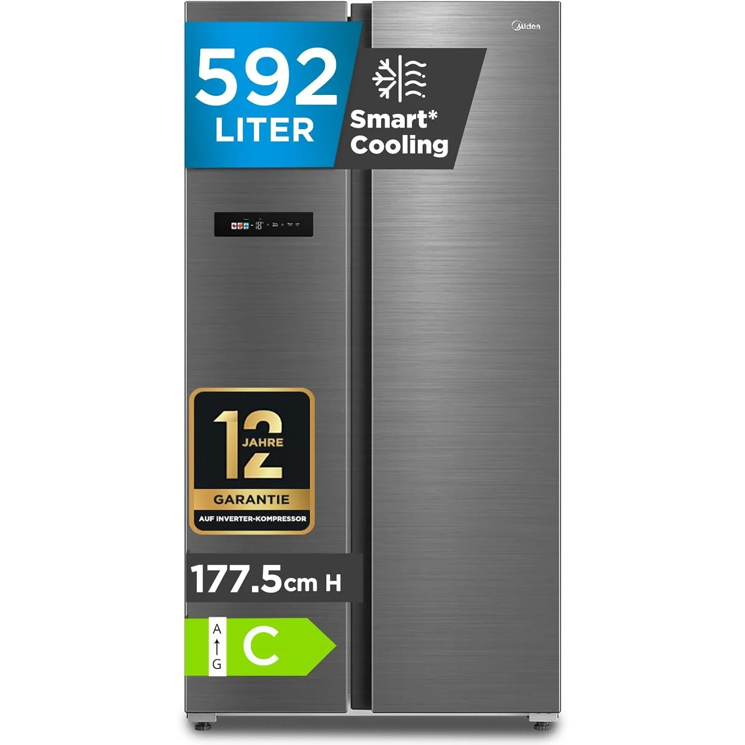 Midea Side-by-Side Kühl-Gefrierkombination 592 L | No Frost, WiFi-Steuerung | Inverter-Kompressor, 37 dB, 212 kWh/Jahr …