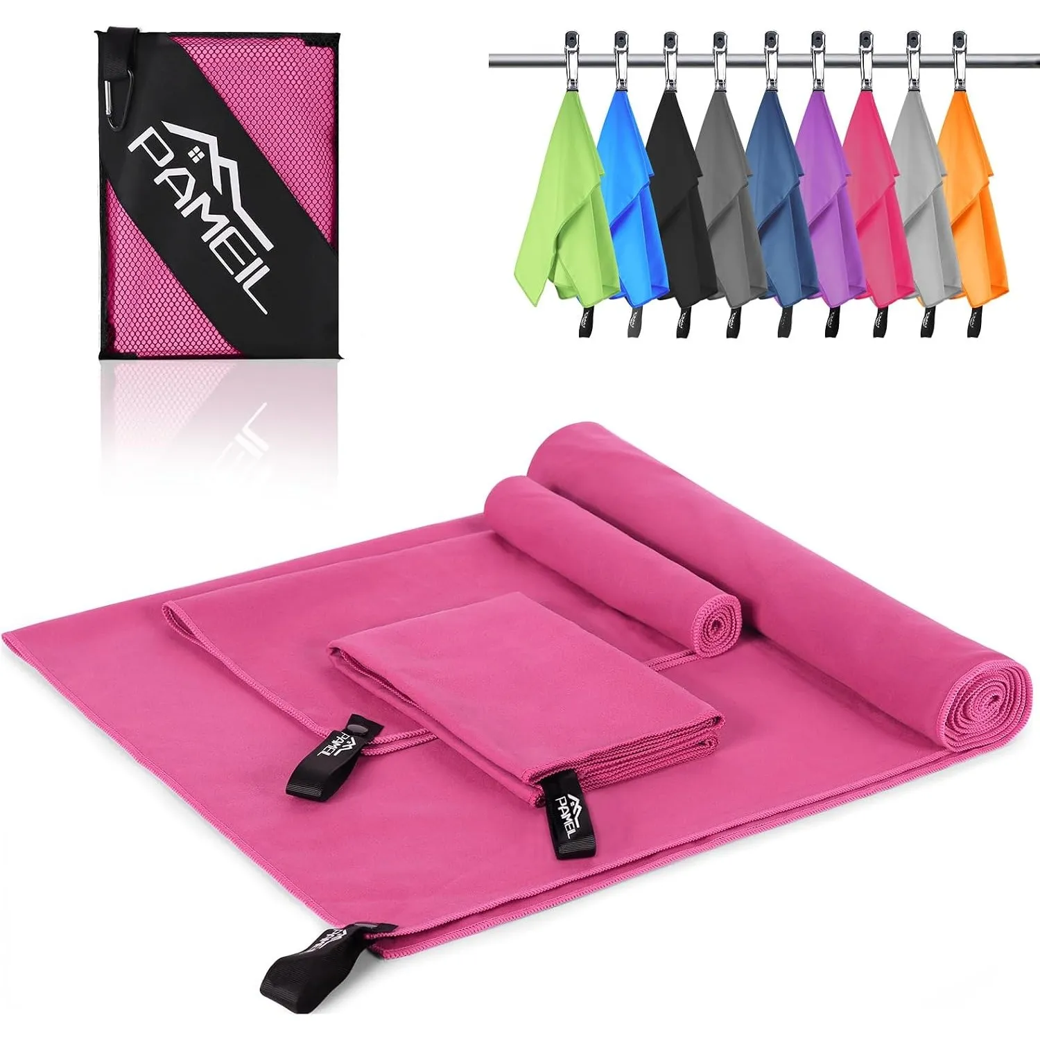 Pameil Mikrofaser Handtuch 3er Set (160x80cm Groß Badetuch +2 Stück 80x40cm Klein Handtuch), Reisehandtuch Schnelltrock…