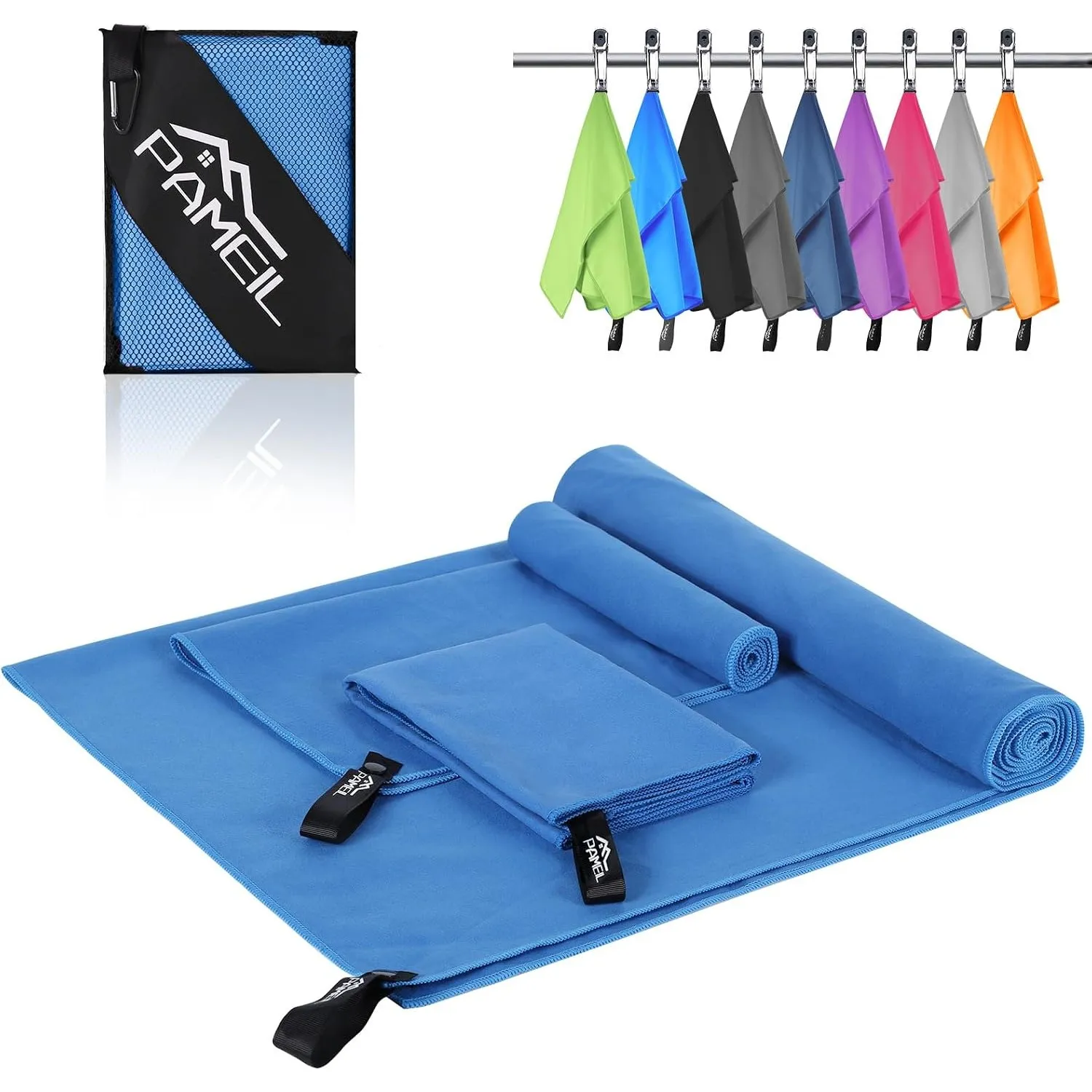 Pameil Mikrofaser Handtuch 3er Set (160x80cm Groß Badetuch +2 Stück 80x40cm Klein Handtuch), Reisehandtuch Schnelltrock…