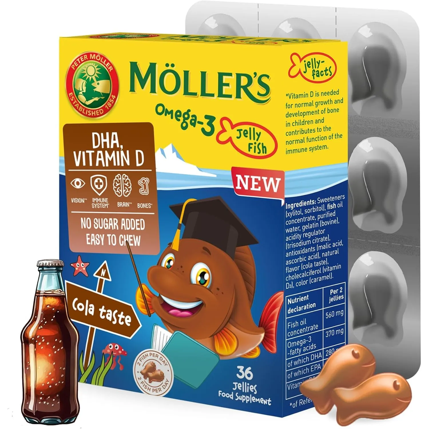 Möller's Omega 3 Kapseln für Kinder | Natürliche Omega 3 Fischtran mit Cola | Mit DHA und EPA | Leicht zu kauen | Ohne …