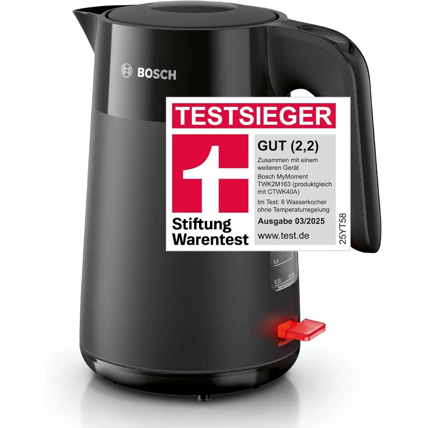 Bosch kabelloser Wasserkocher MyMoment TWK2M163, Abschaltautomatik, Überhitzungsschutz, Tassenanzeige, entnehmbarer Kal…