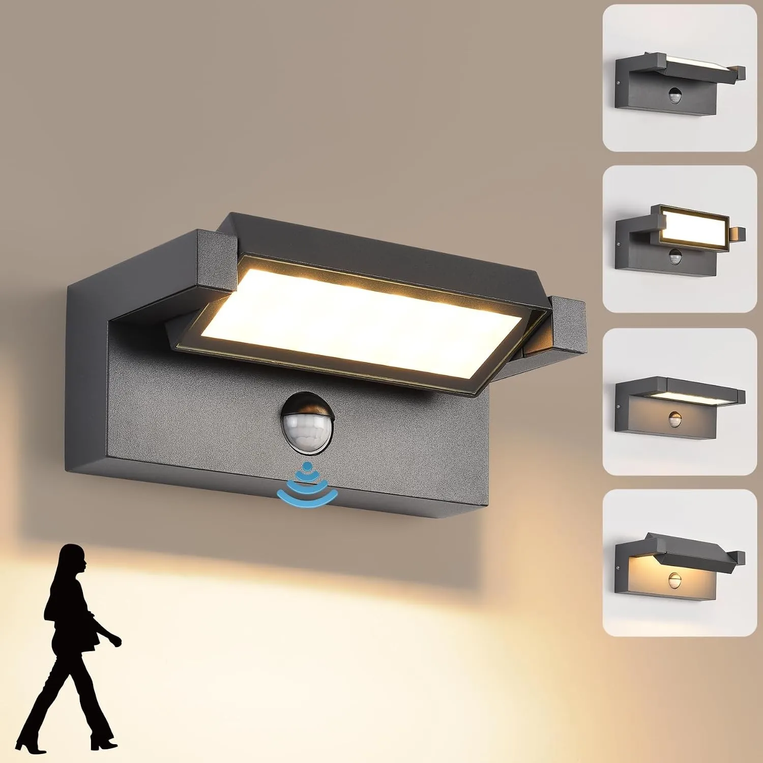 LED Wandleuchte Aussen Innen mit Bewegungsmelder,22W Außenlampe Wand,IP65 Wasserdichte Außenwandleuchte 3000K Warmweiß …