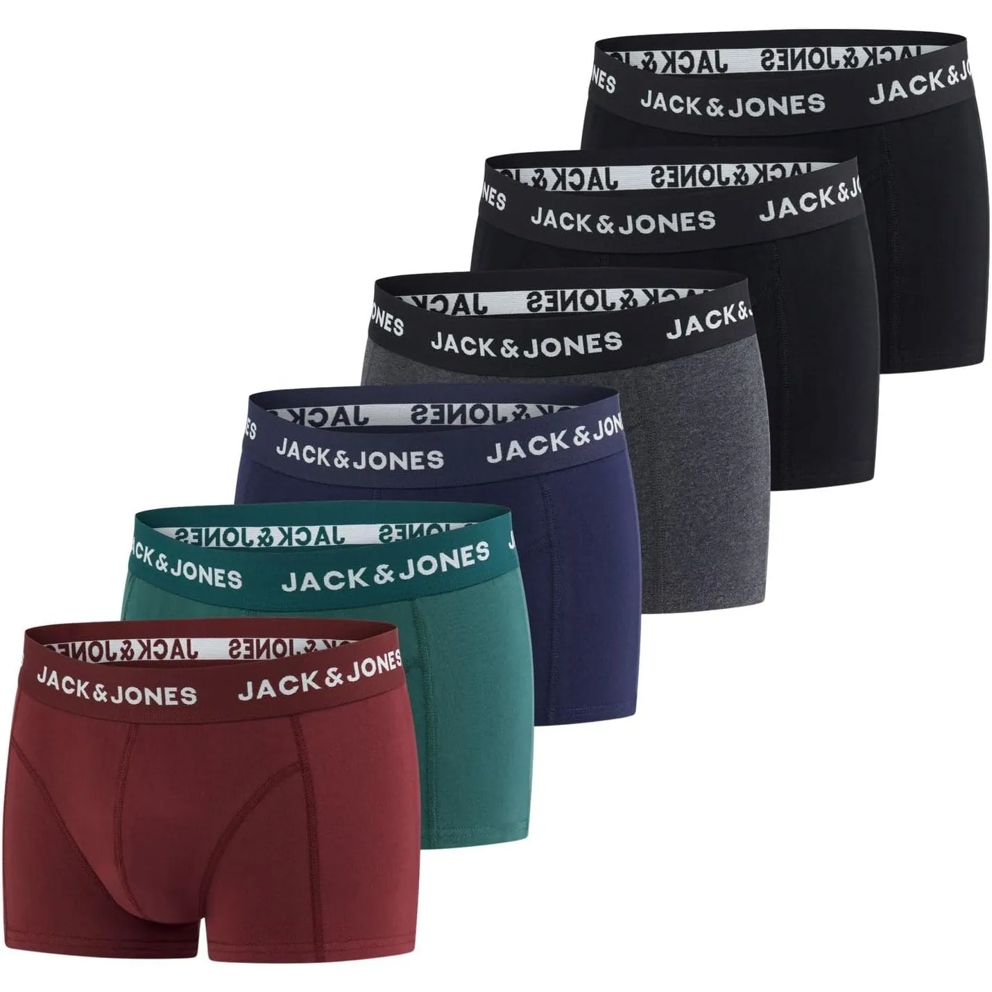JACK & JONES Boxershorts Herren 6er Pack Basic Trunks Boxer Stretch Unterhosen Unterwäsche Retroshorts Set Baumwolle Sc…