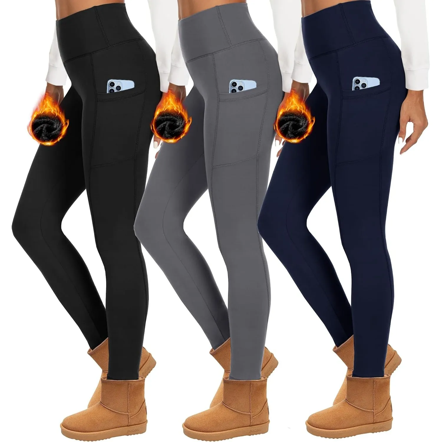 HIPOWER 3er Pack Thermo Leggings Damen Winter Gefüttert Sportleggins