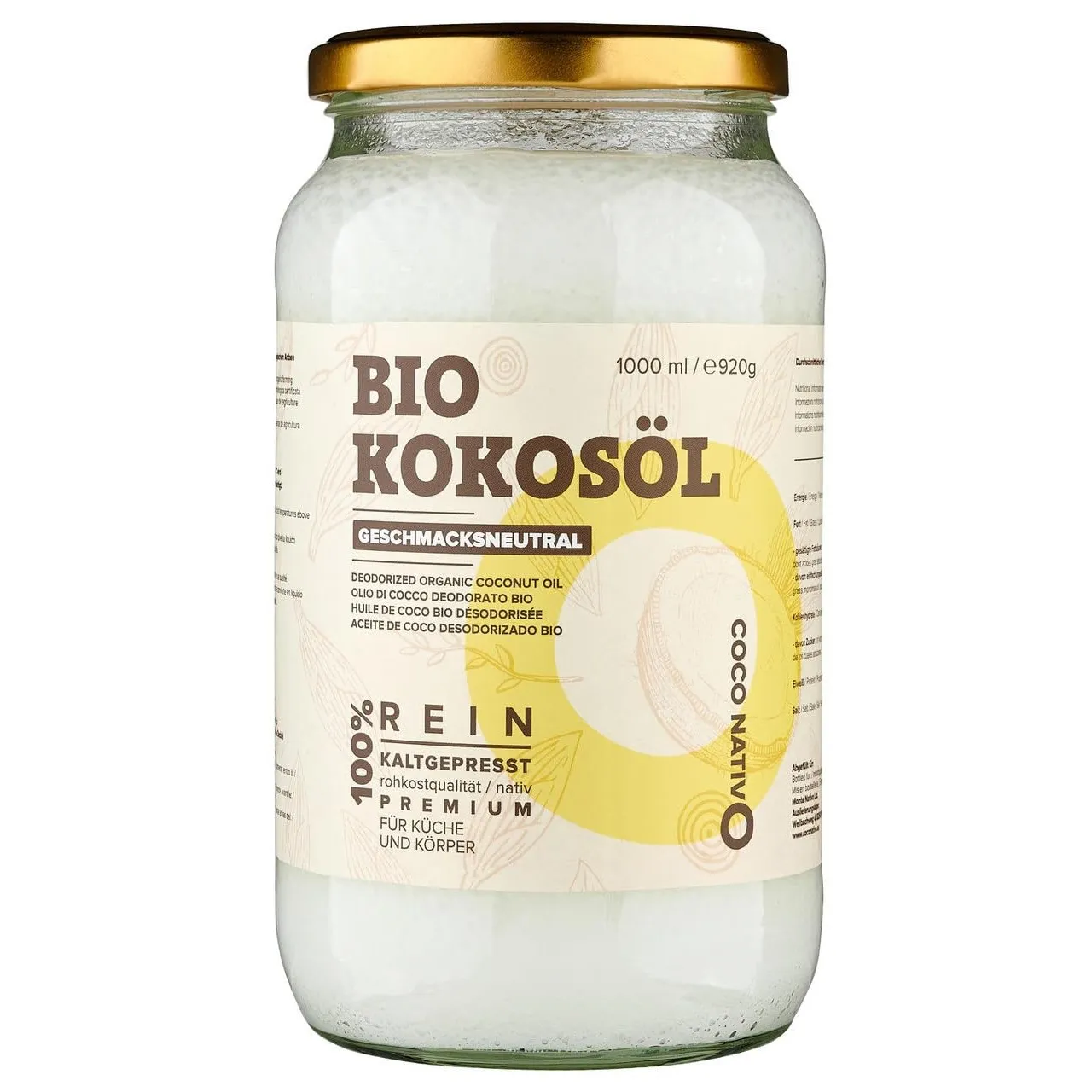 Bio Kokosöl Geschmacksneutral CocoNativo 1000ml (1L) - Kokosöl desodoriert