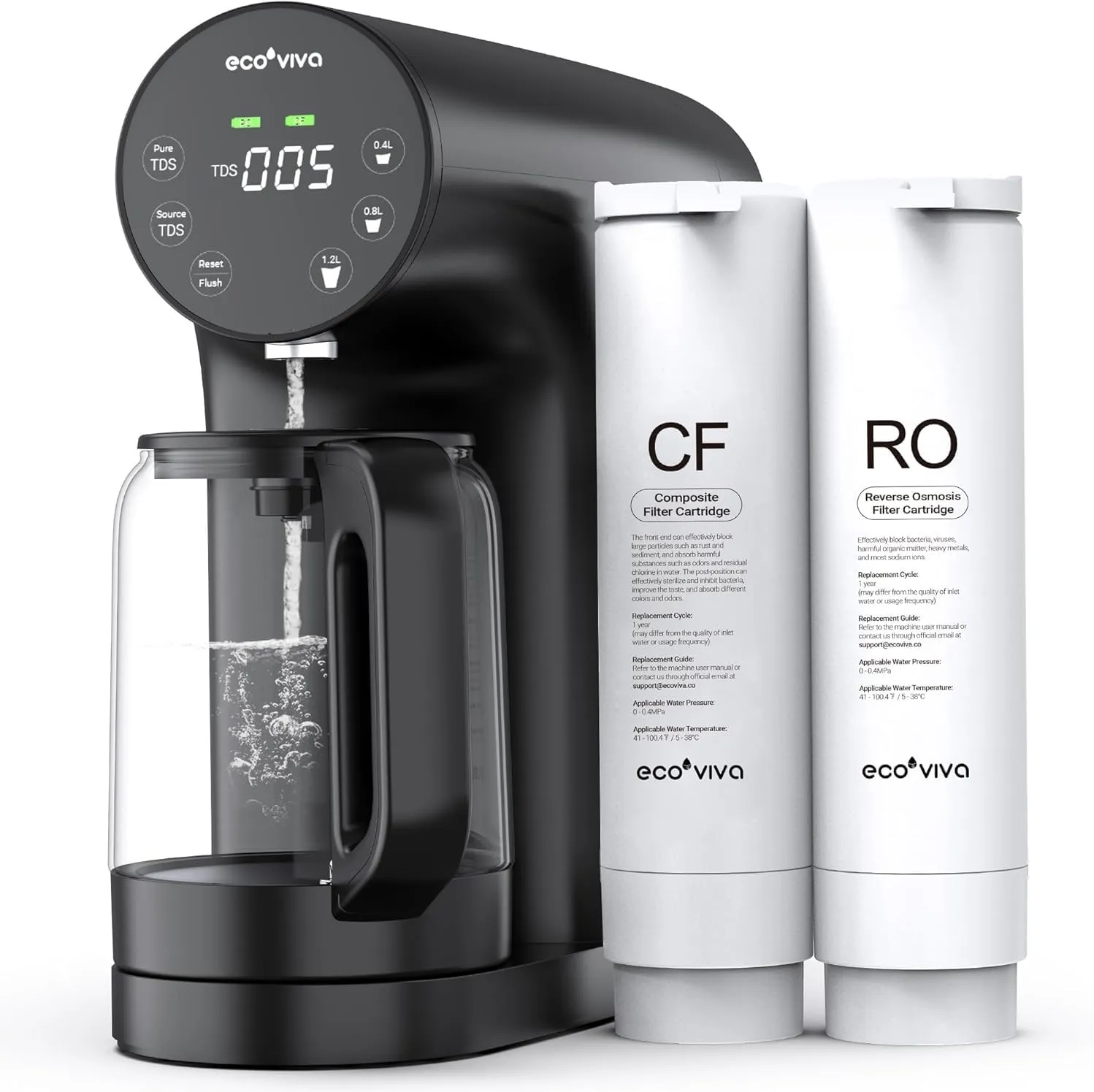 Ecoviva Auftisch Osmoseanlage, Trinkwasser Umkehrosmoseanlage mit 5-stufige Filtration, Echtzeit-TDS-Monitor, 3:1 Rein …