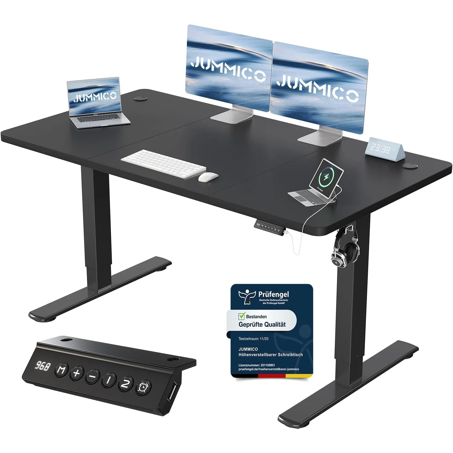 JUMMICO Höhenverstellbarer Schreibtisch 140 x 60 cm, USB-A-Anschluss