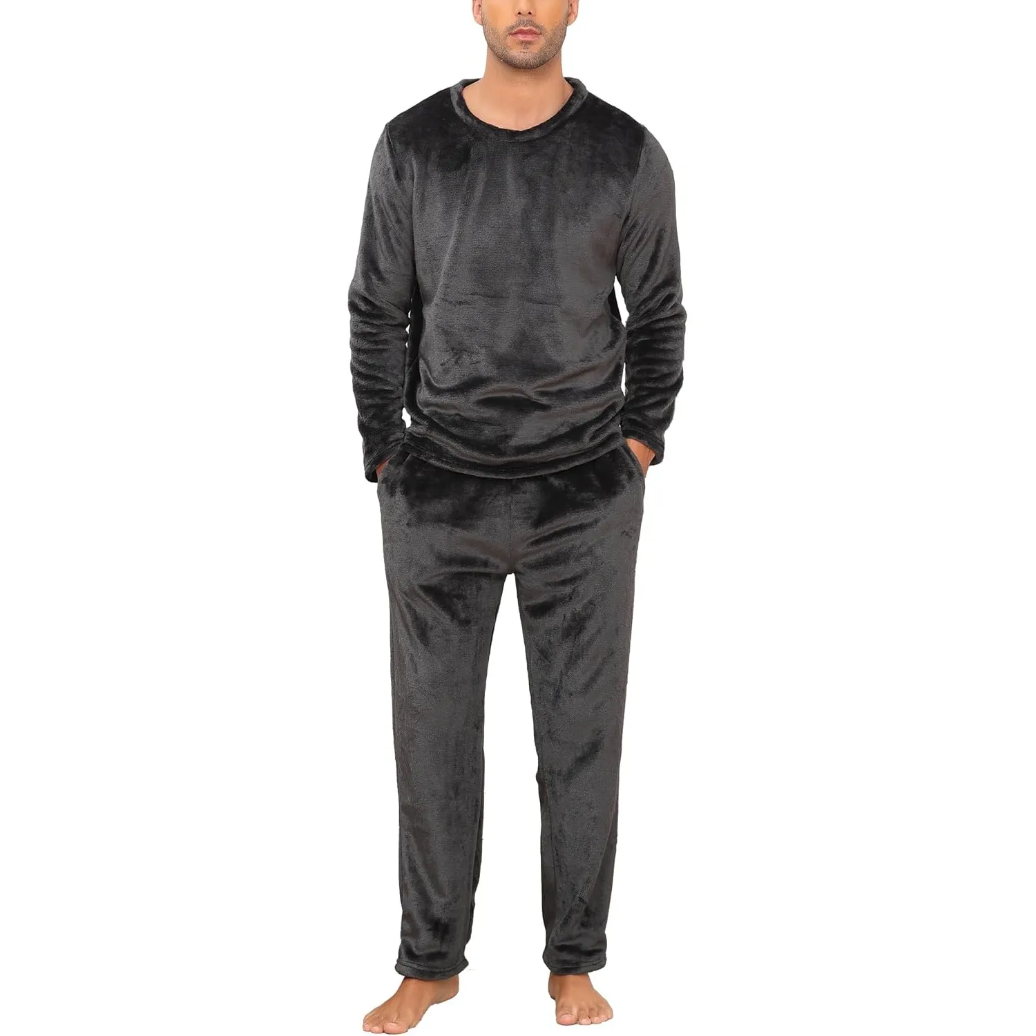 Lovasy Warm Schlafanzug Herren Lang Winter Fleece