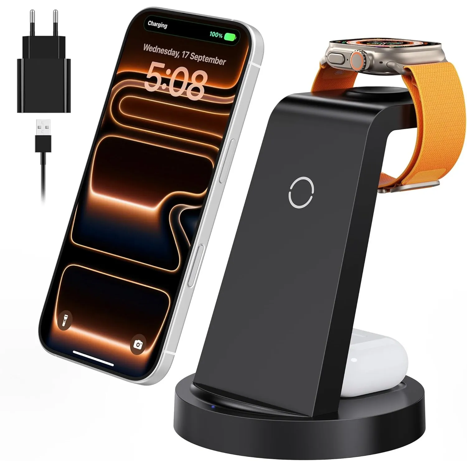 3 in 1 für iPhone Ladestation Schnelles Kabelloses Ladegerät - Wireless Charger für iPhone 17 Air 16e 16 15 14 13 12 11…