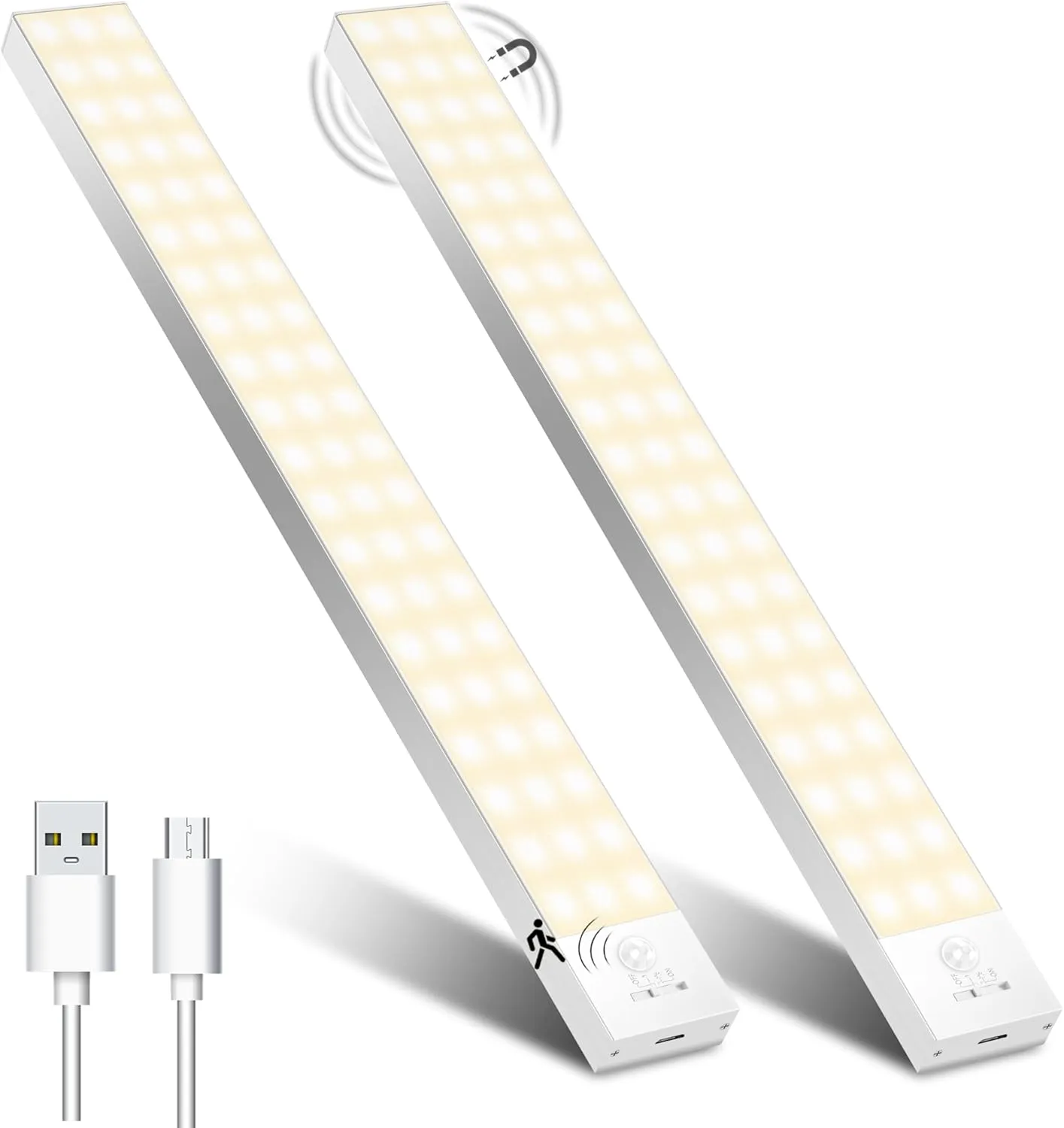 Unterbauleuchte Küche LED Schrankbeleuchtung 32cm 2Stück Warmweiß mit Bewegungsmelder Innen Akku,Schranklicht Schrankle…