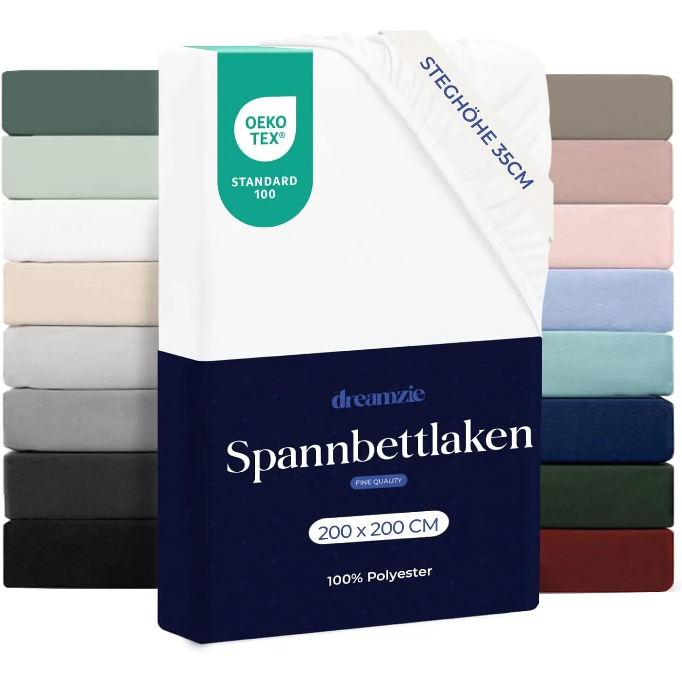 Dreamzie Spannbettlaken, 200 x 200 cm, für Dicke Matratzen bis 33 cm – 100% Polyester-Mikrofaser – weiß, Zertifiziert o…