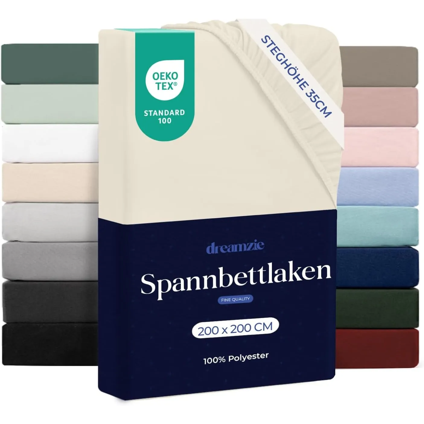 Dreamzie Spannbettlaken, 200 x 200 cm, für Dicke Matratzen bis 33 cm – 100% Polyester-Mikrofaser – Beige, Zertifiziert …