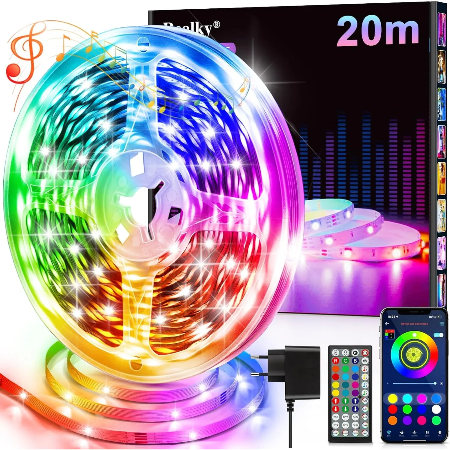 LED Streifen LED Strip 20m mit Fernbedienung & App & Musik Sync, RGB Lichterkette Dimmbar Farbwechsel, LEDs Leiste Band…