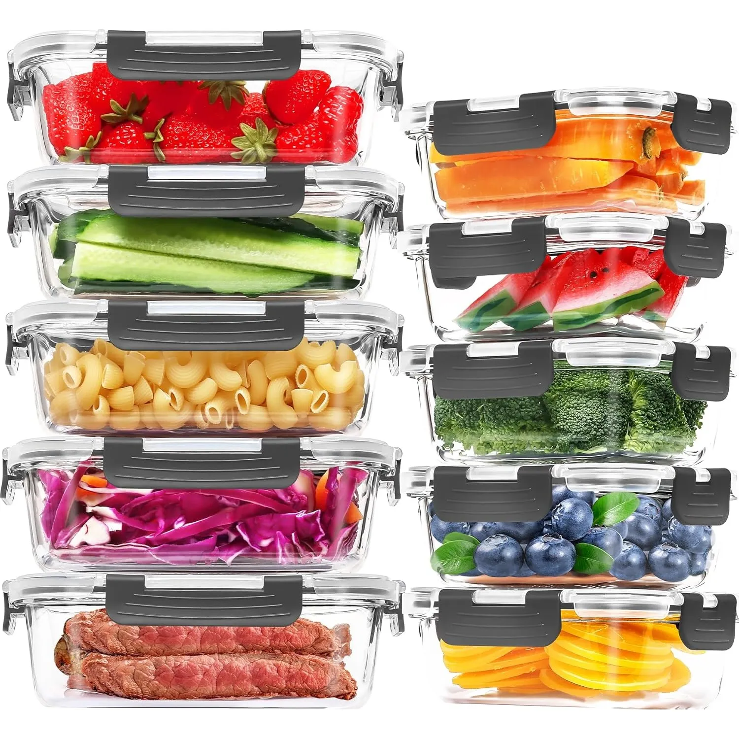 Glas-Frischhaltedosen Set - 10er Pack - Skroam Aufbewahrungsbox Glas für Lebensmittel (10 Deckel & 10 Behälter) BPA-fre…